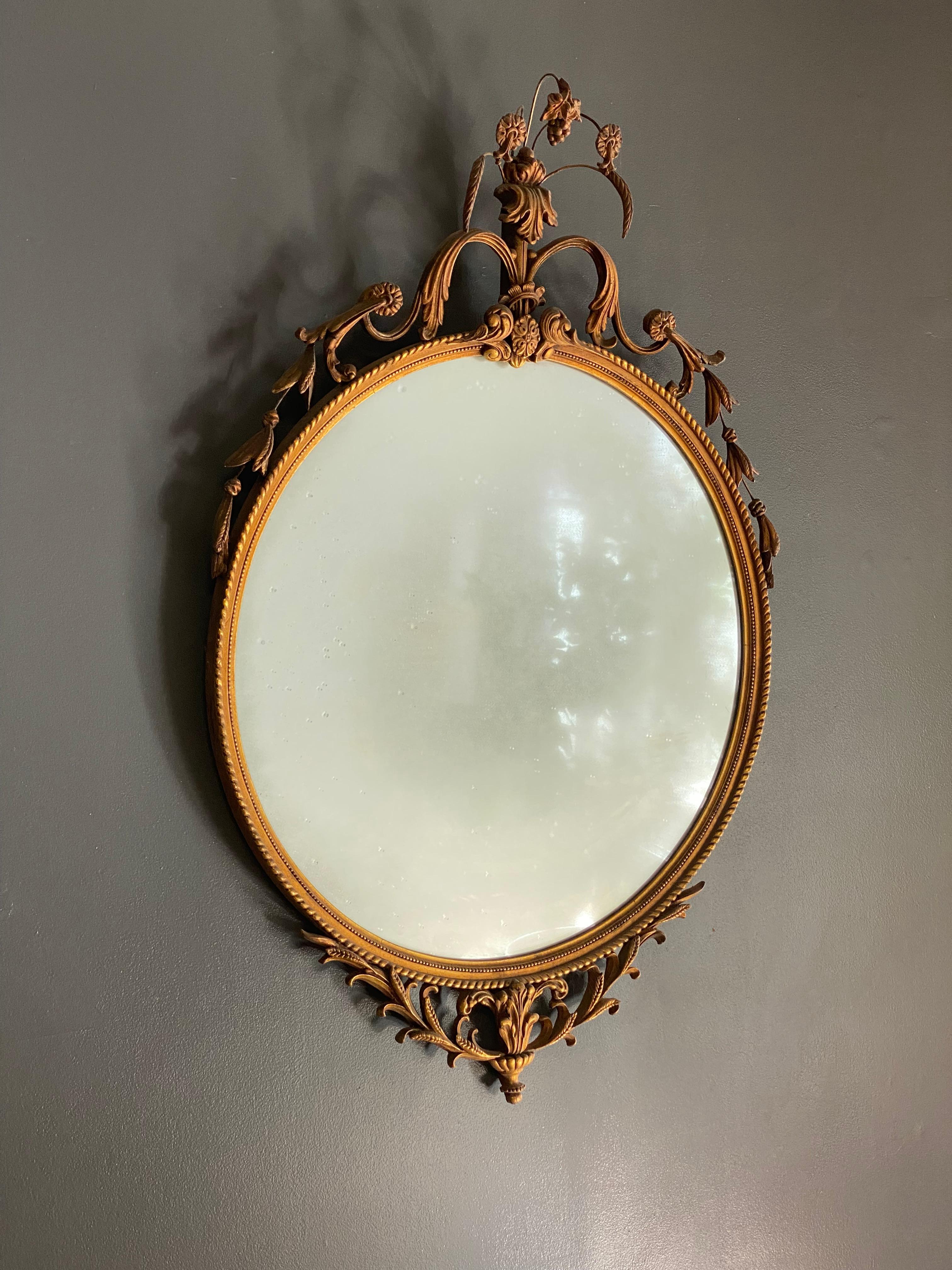 Adam Style Gilded 1930s Adams Style Floral and Scroll Mirror