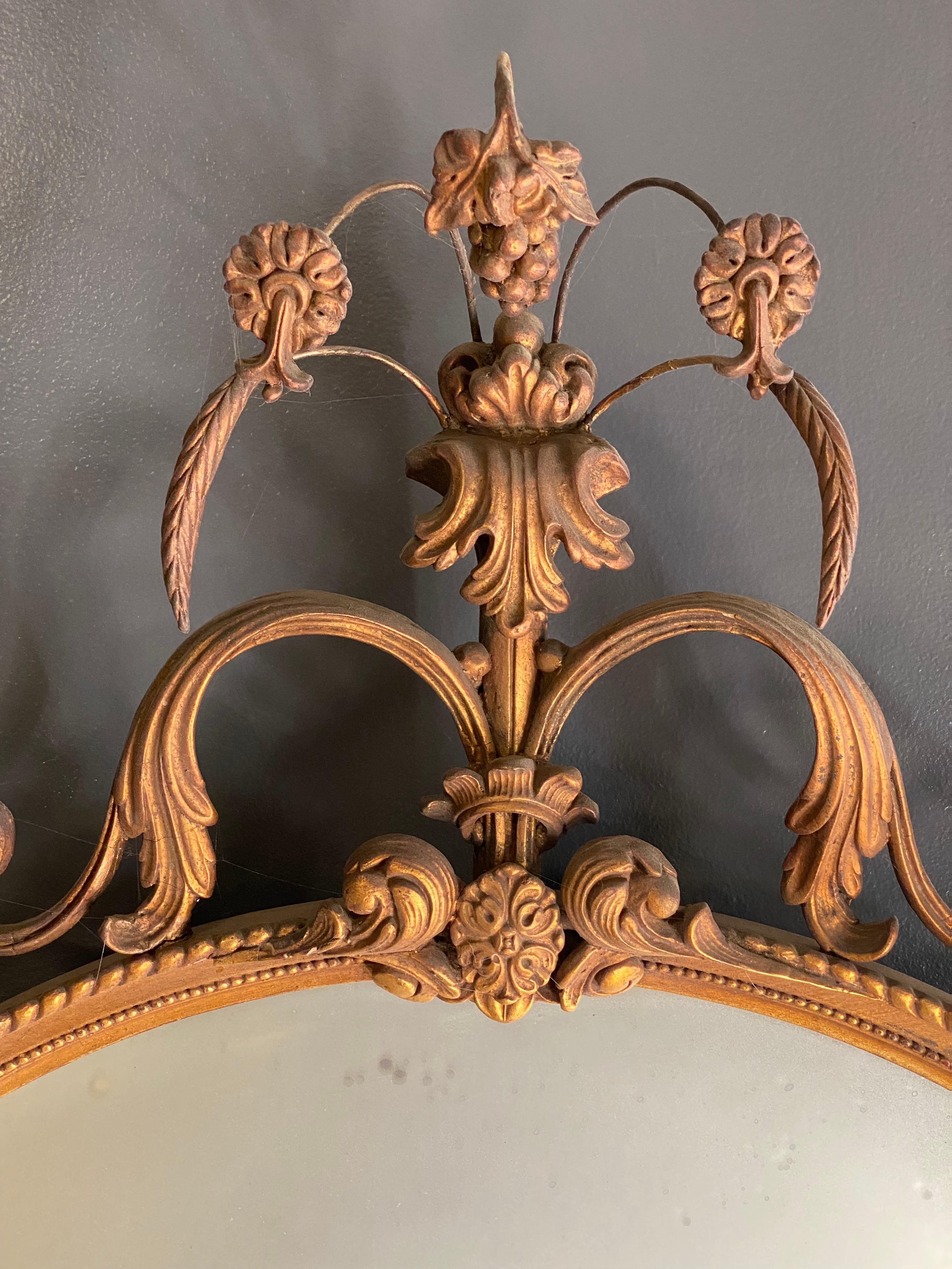 Gilt Gilded 1930s Adams Style Floral and Scroll Mirror