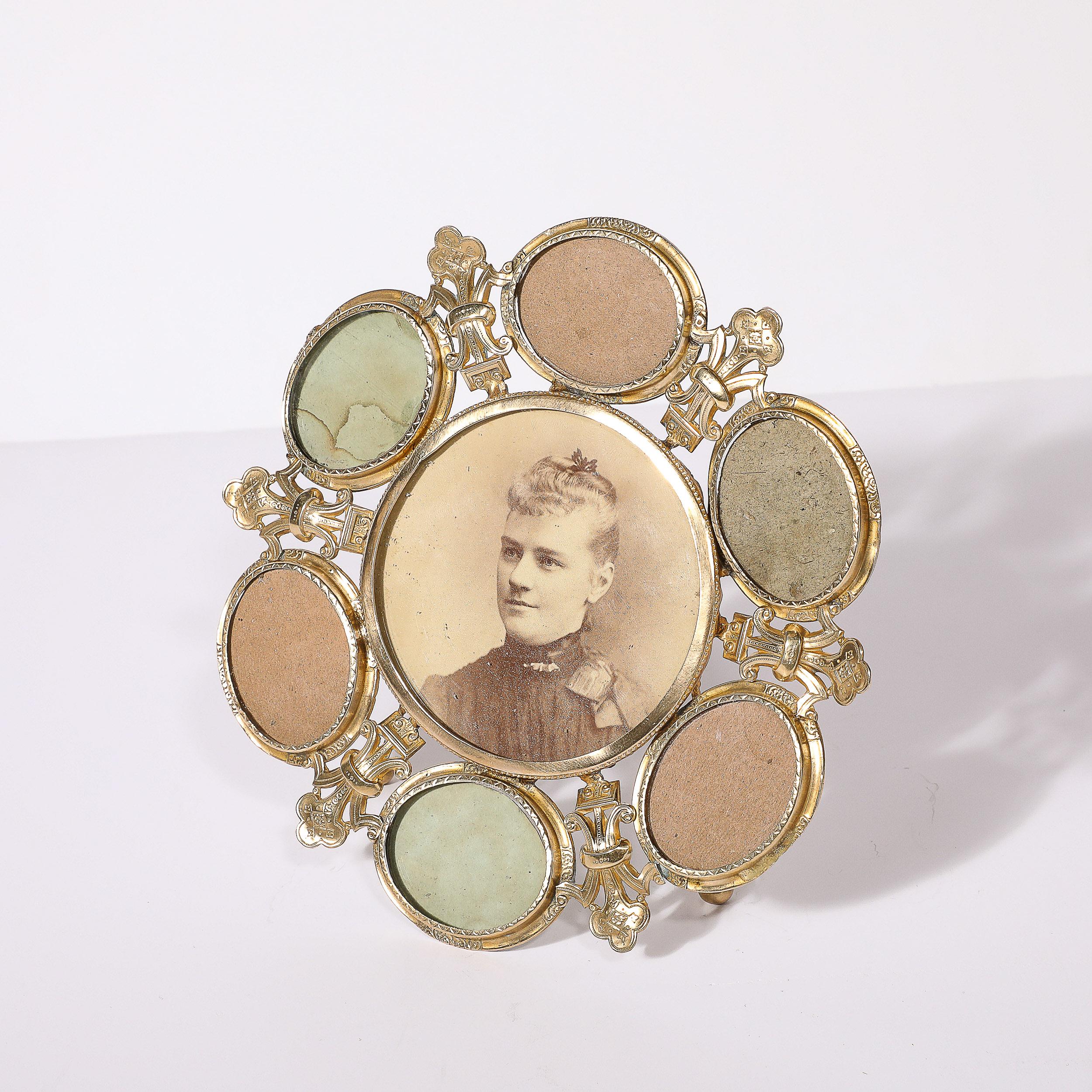 Gilded Age Antique Round Glass and Brass Picture Frame For Sale at 1stDibs