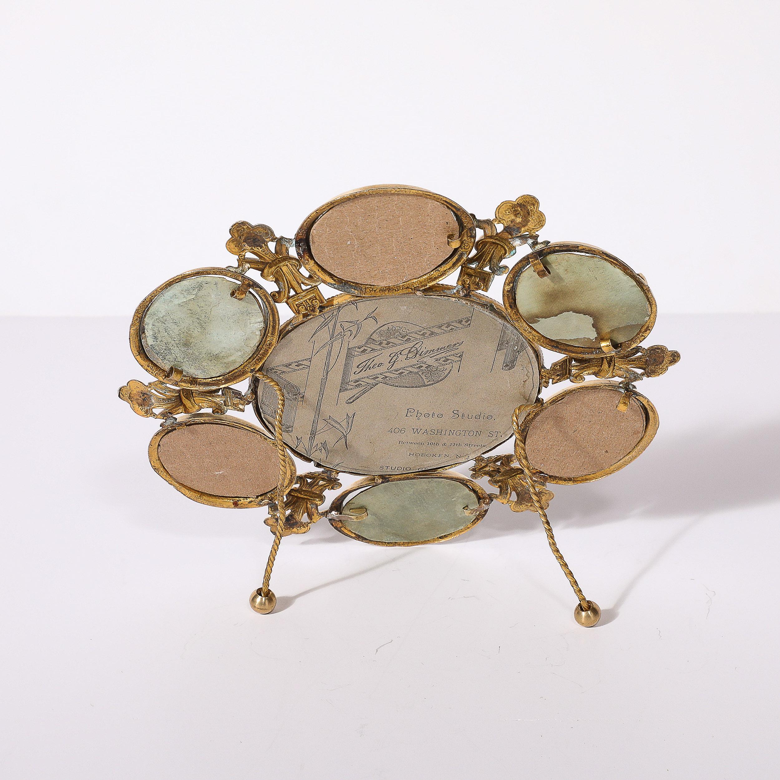 French Gilded Age Antique Round Glass and Brass Picture Frame For Sale
