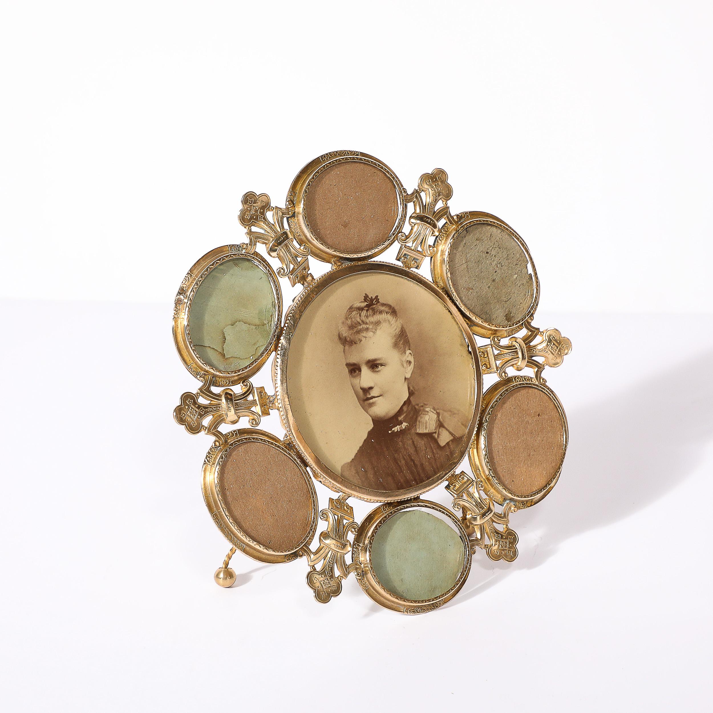 Gilded Age Antique Round Glass and Brass Picture Frame For Sale at 1stDibs