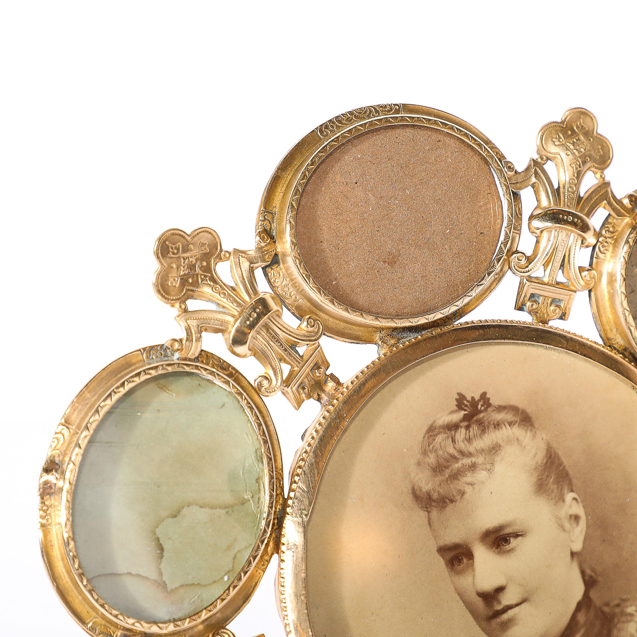 Gilded Age Antique Round Glass and Brass Picture Frame For Sale 2