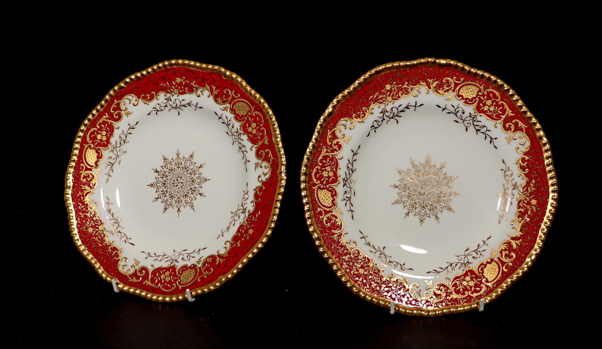 Juego de doce platos del desierto de porcelana de Coalport Porcelain de la Edad Dorada en Bueno estado para la venta en Downingtown, PA