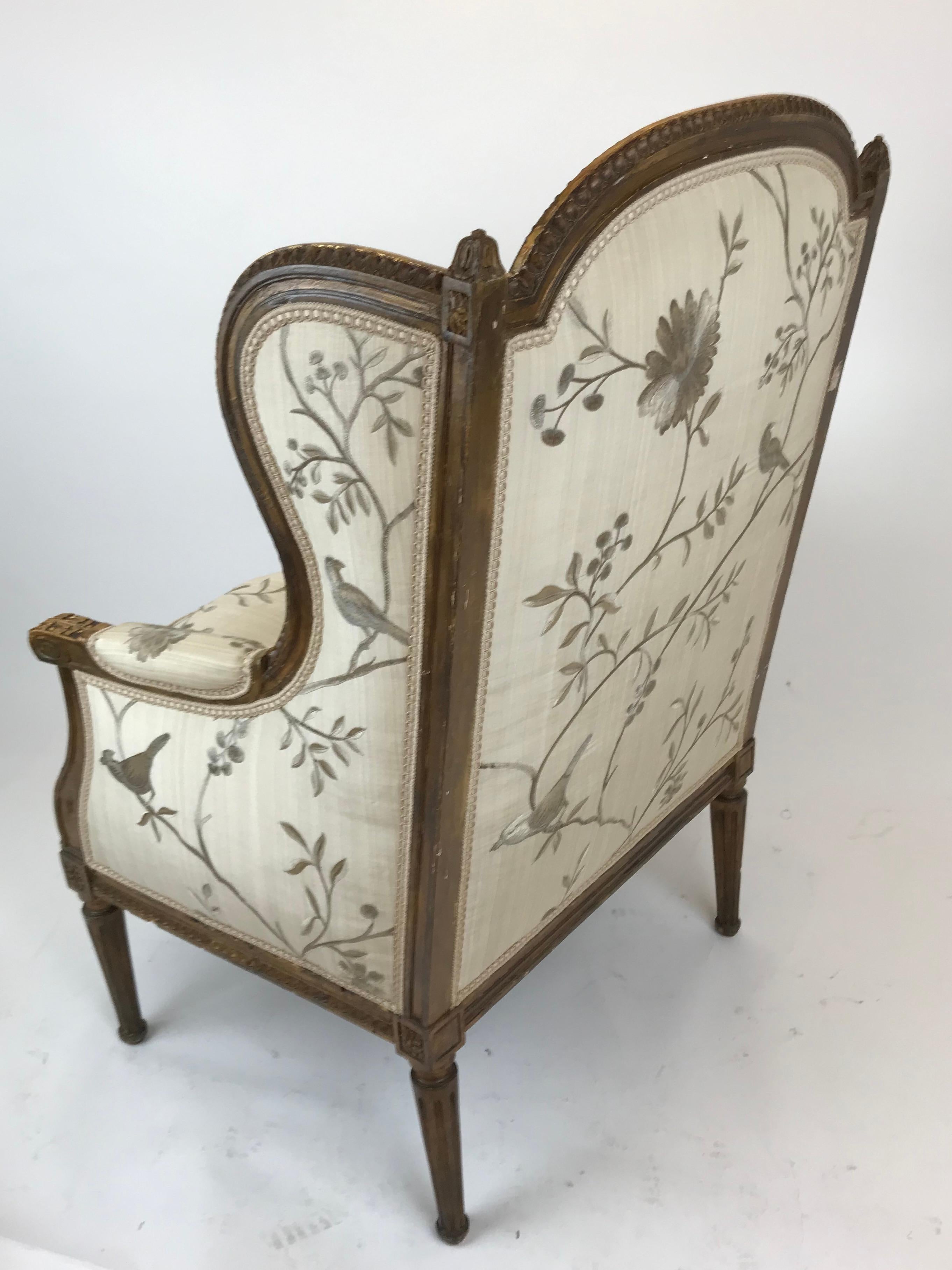 Gilded Age Louis XVI Style Carved and Giltwood Bergere  For Sale 3