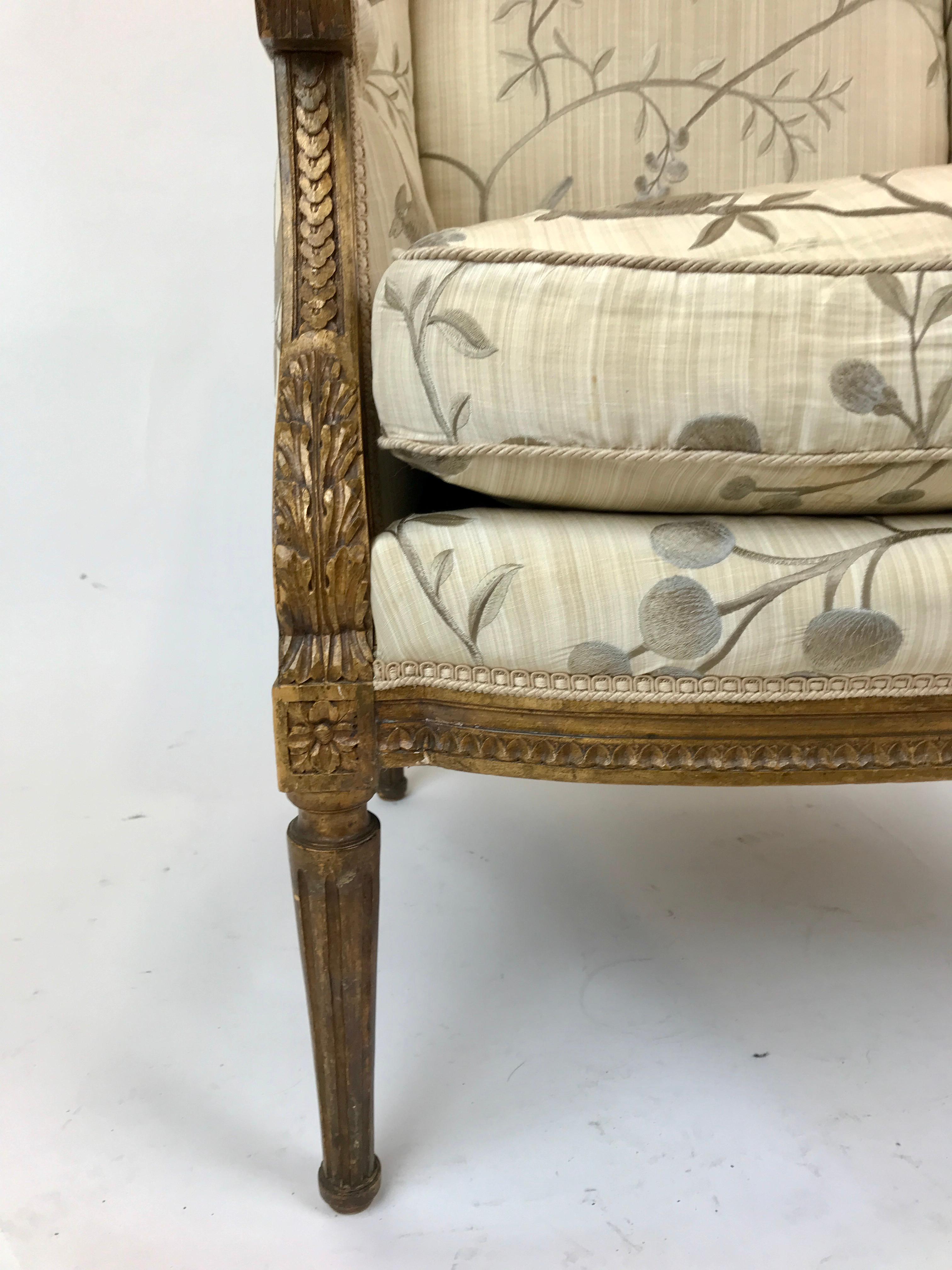 French Gilded Age Louis XVI Style Carved and Giltwood Bergere  For Sale
