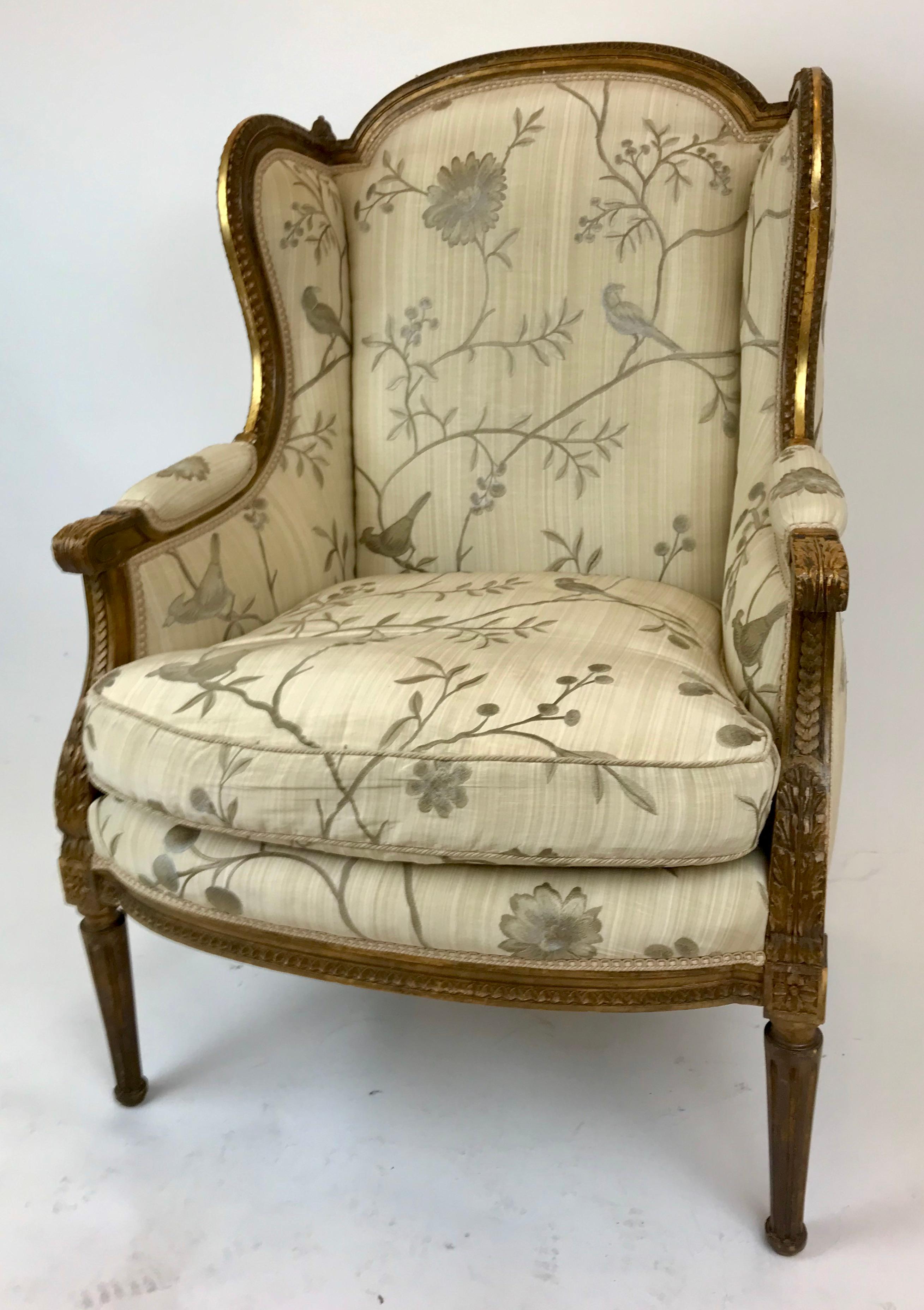 18th Century Gilded Age Louis XVI Style Carved and Giltwood Bergere  For Sale