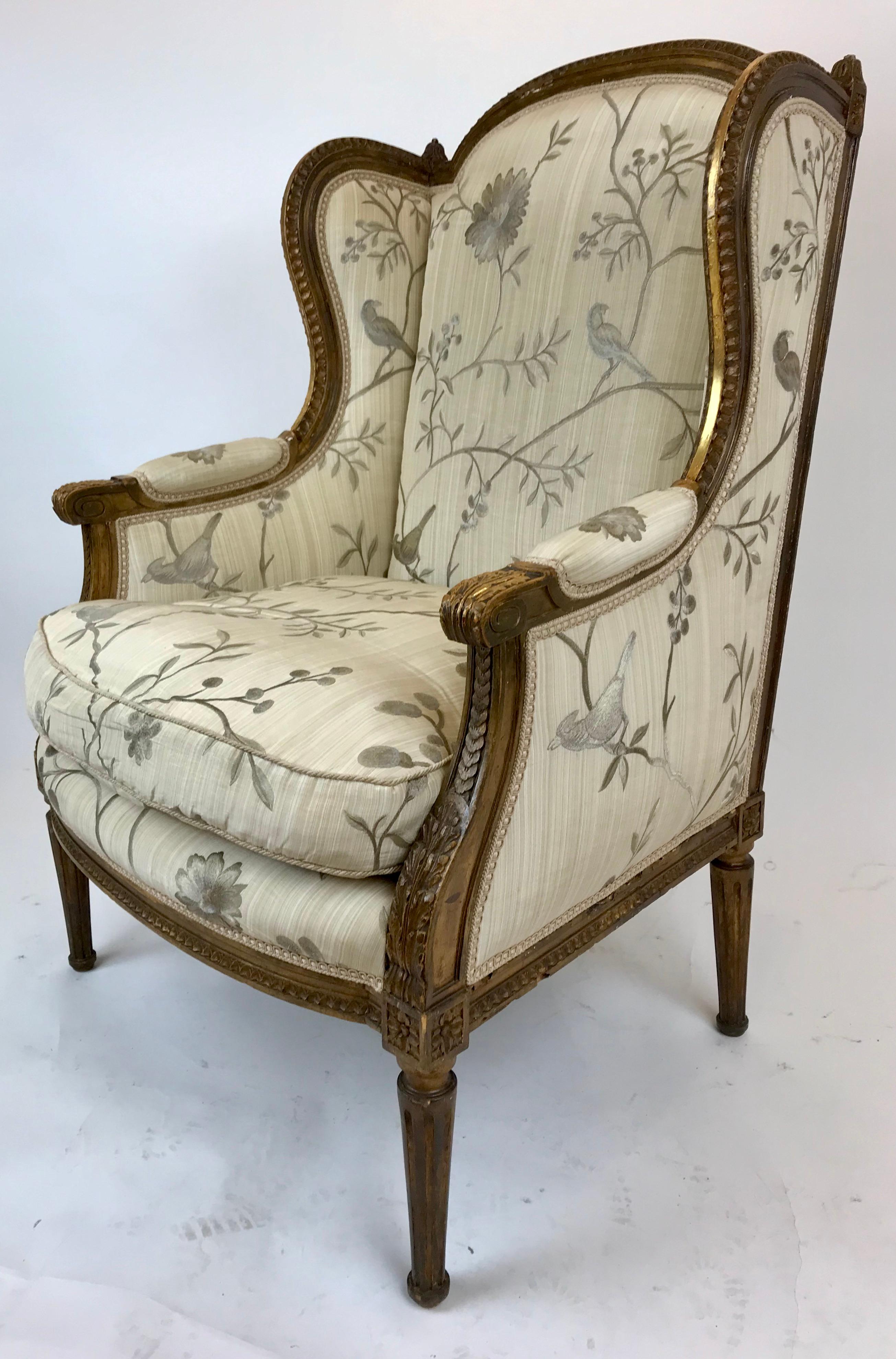 Wood Gilded Age Louis XVI Style Carved and Giltwood Bergere  For Sale