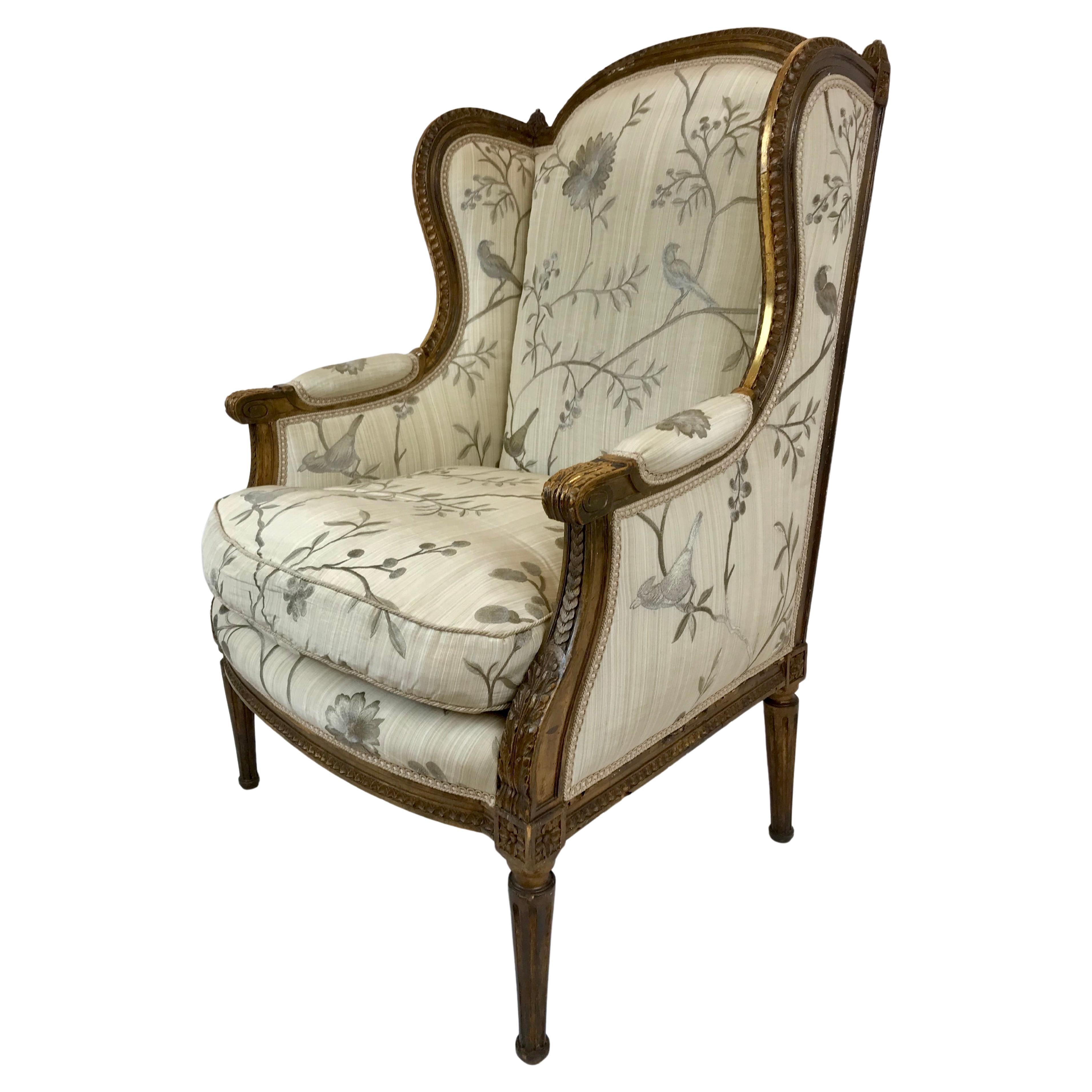 Gilded Age Louis XVI Style Carved and Giltwood Bergere  For Sale