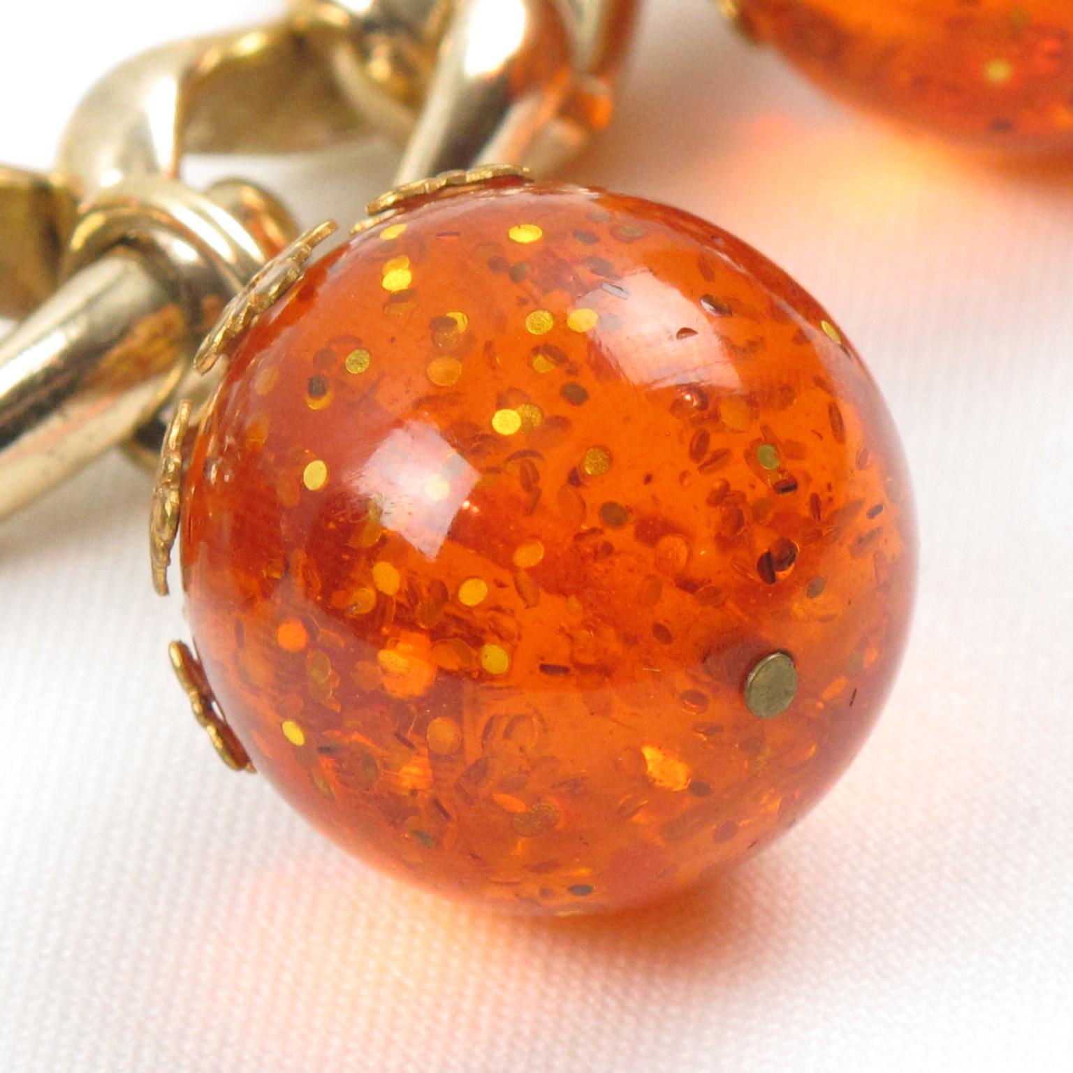 Prystal Gilded Aluminum and Orangeade Prystal Bakelite Beads Charm Bracelet For ...