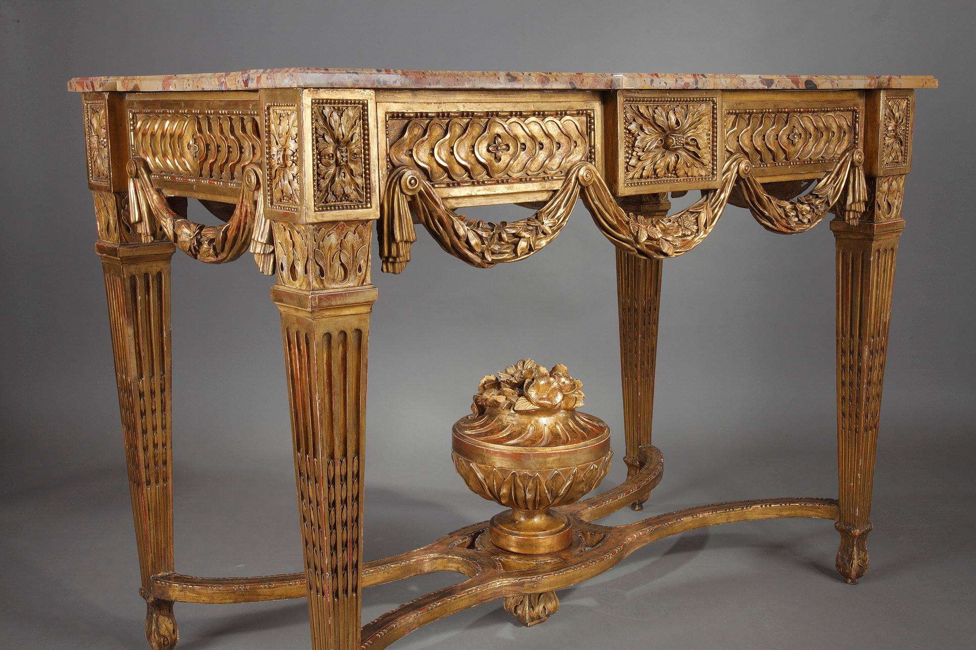 French Gilded and Carved Wood Console in the Louis XVI Style