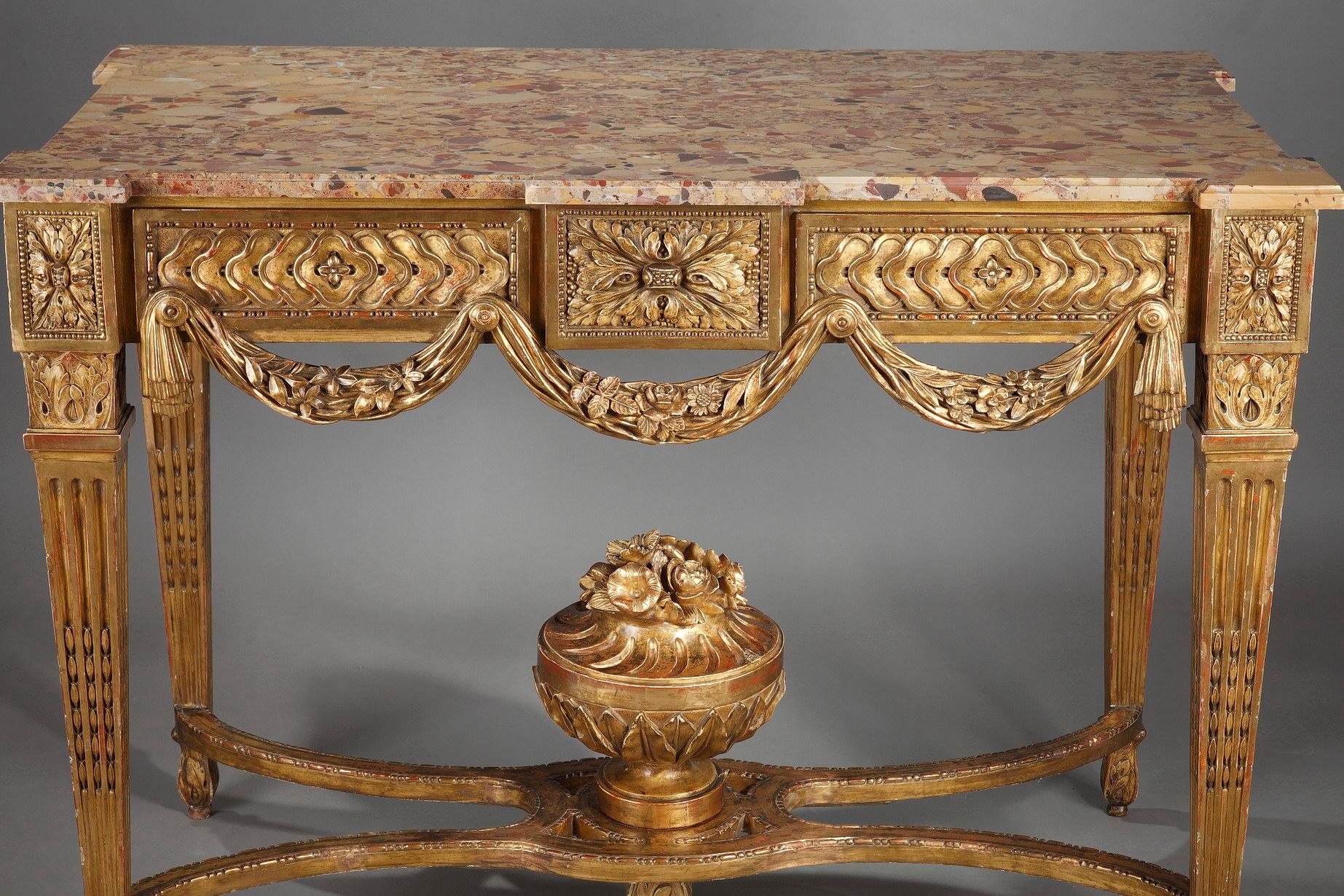 Gilt Gilded and Carved Wood Console in the Louis XVI Style