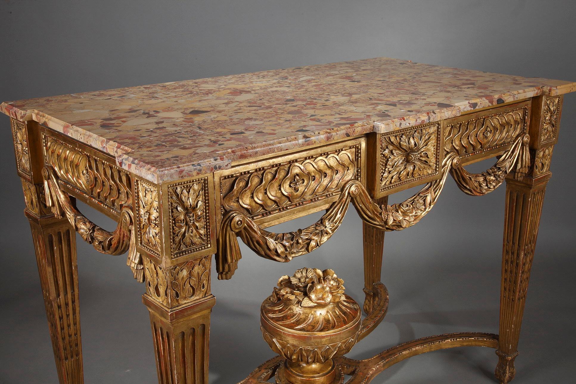 Mid-19th Century Gilded and Carved Wood Console in the Louis XVI Style