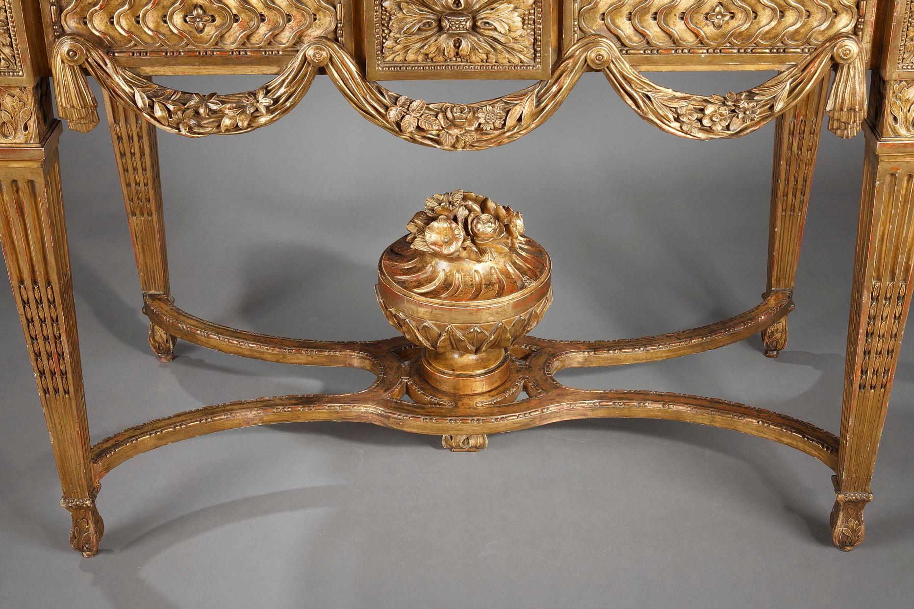 Marble Gilded and Carved Wood Console in the Louis XVI Style