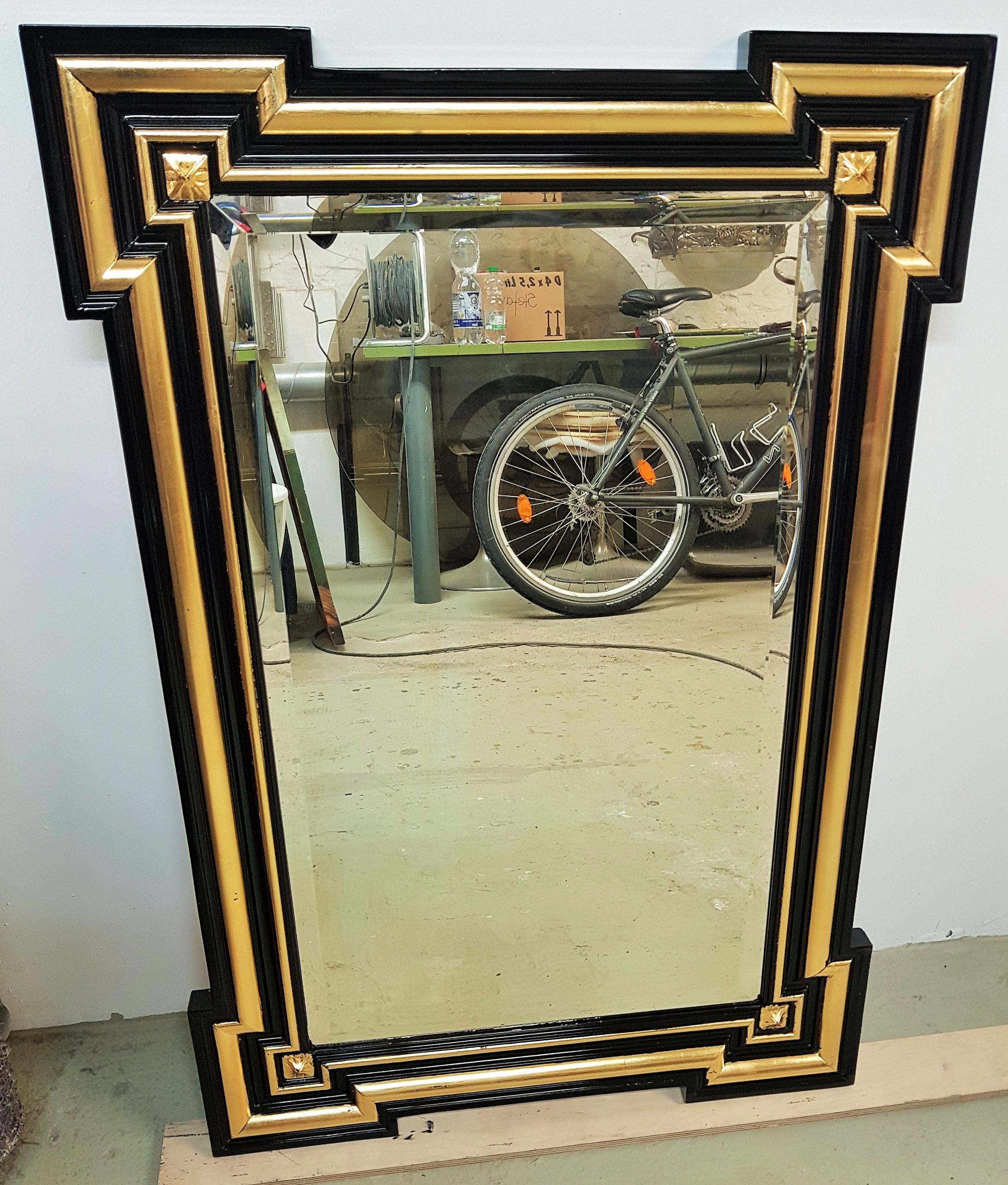 Gold Leaf Gilded and Ebonized French Wall Mirror Napoléon III, 1860