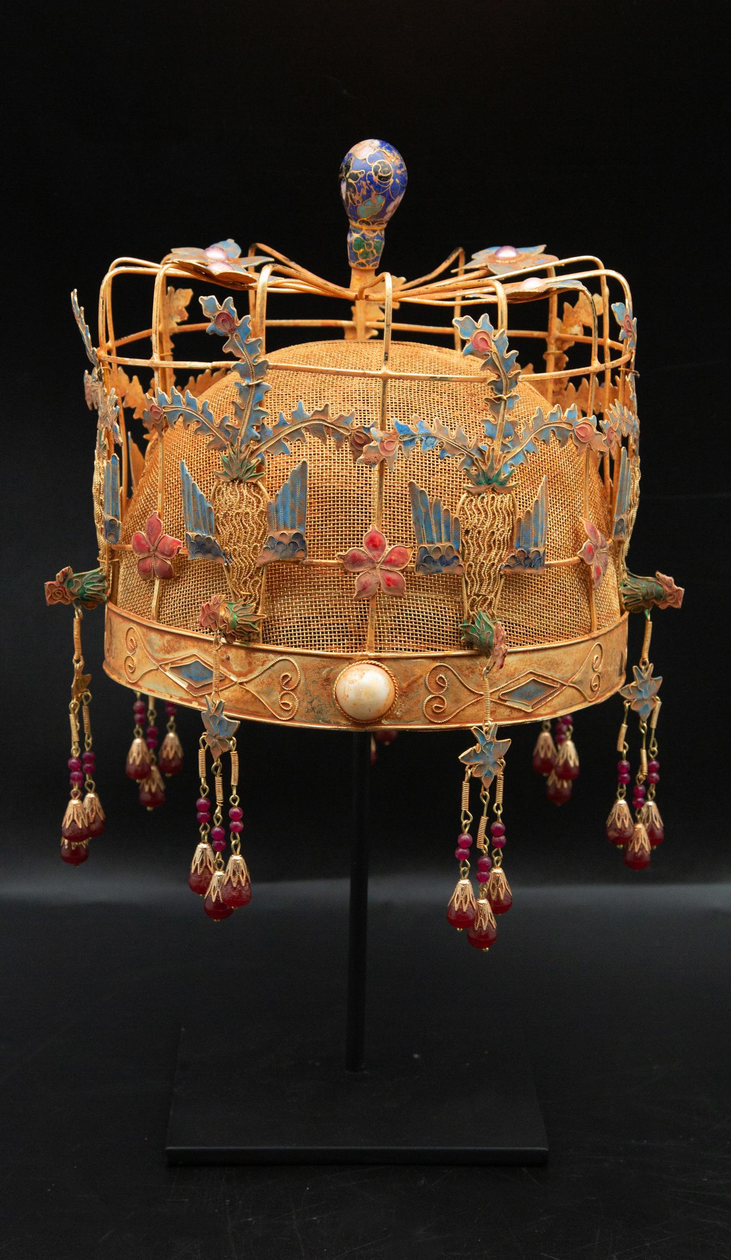 Gilded and Enamel Chinese Opera Theatre Headdress, Birdcage  In Excellent Condition In New York, NY