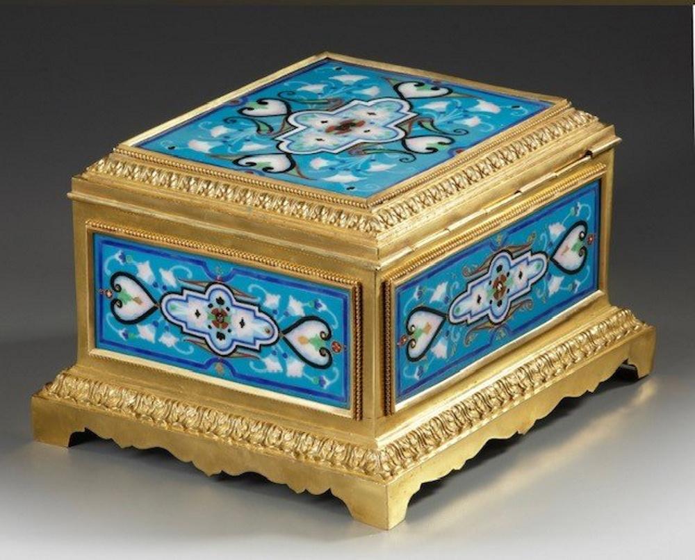 European Gilded and Enamelled Bronze Box Signed Maison Boissier End of 19th Century