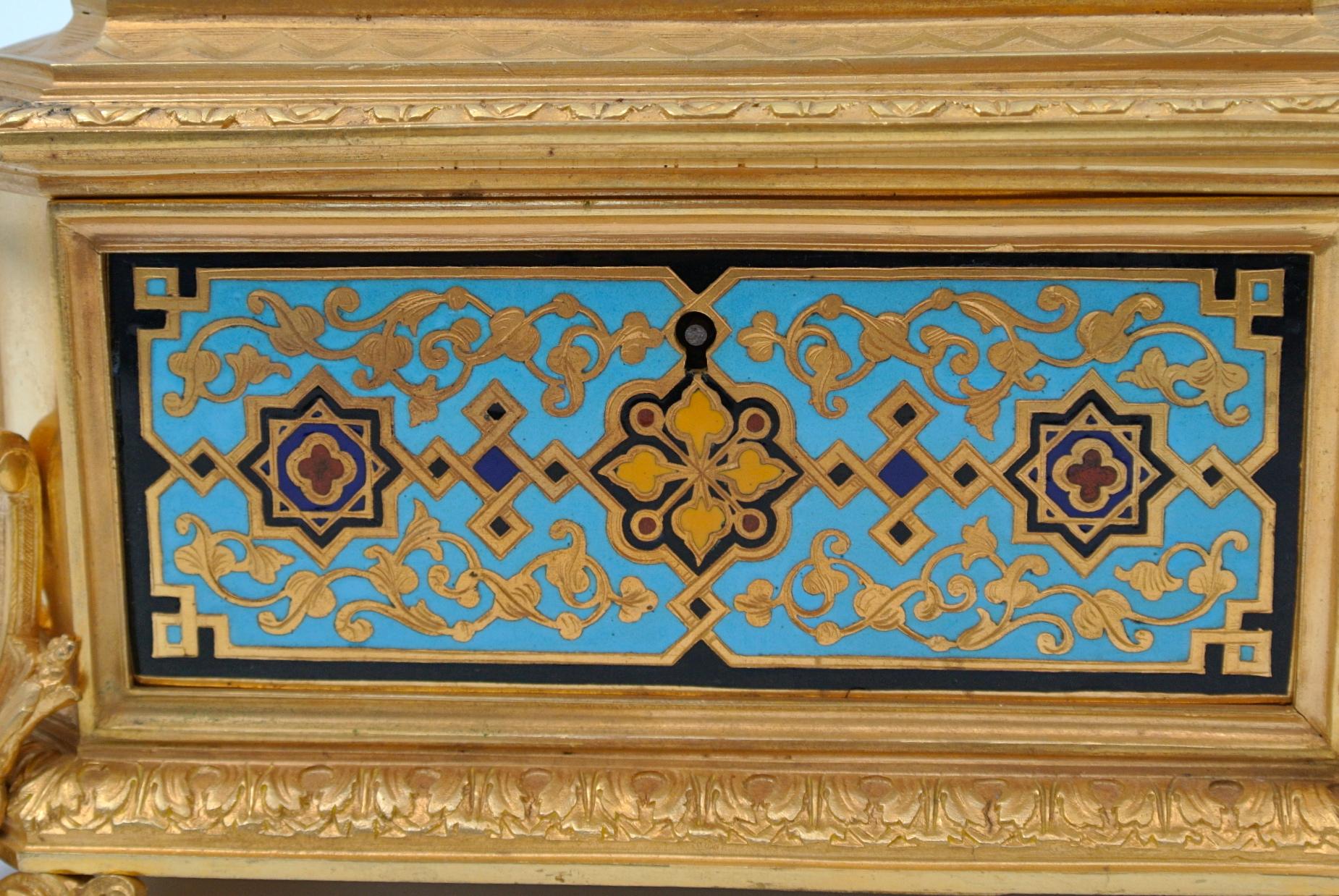 Gilded and Enameled Bronze Box, Velvet Interior, Signed TAHAN 4