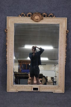 Gilded and Painted Greek Key Motif Wall Mirror with Shell