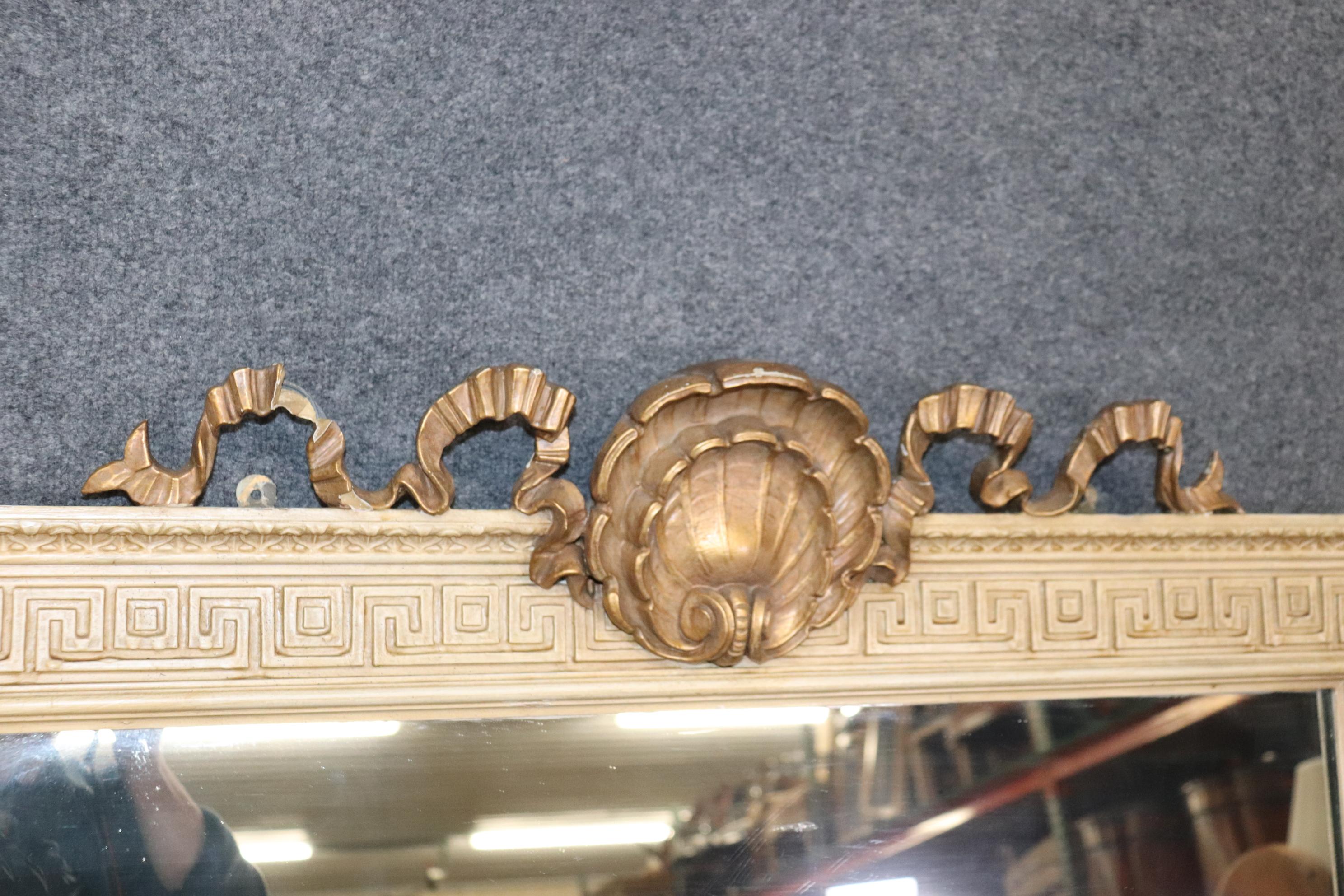Neoclassical Revival Gilded and Painted Greek Key Motif Wall Mirror with Shell