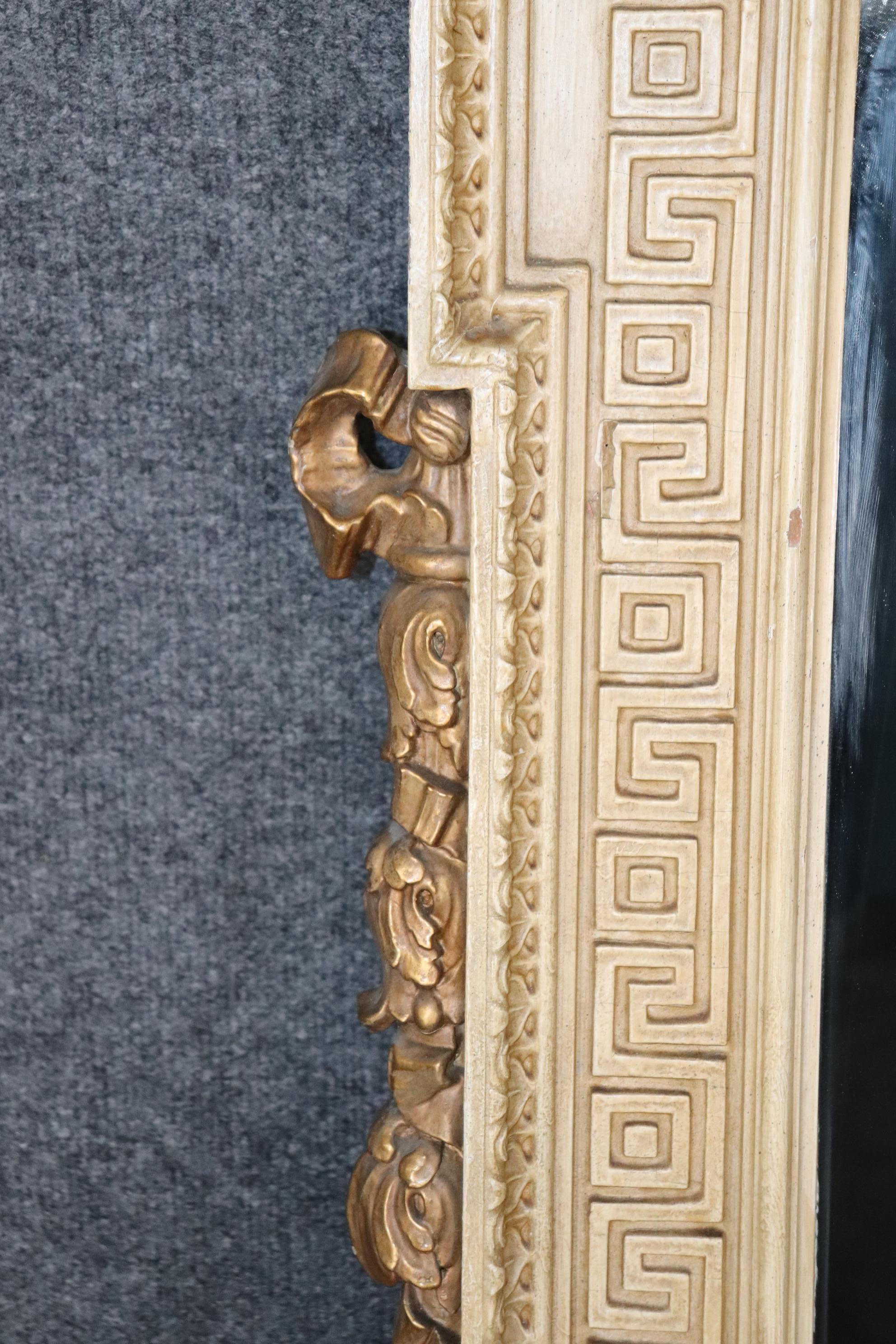 European Gilded and Painted Greek Key Motif Wall Mirror with Shell
