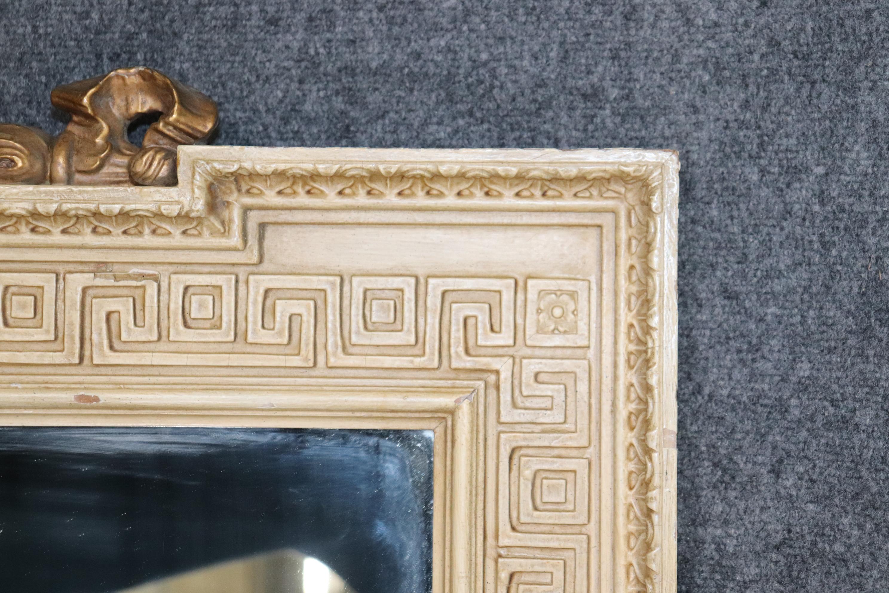 Gilded and Painted Greek Key Motif Wall Mirror with Shell In Good Condition In Swedesboro, NJ