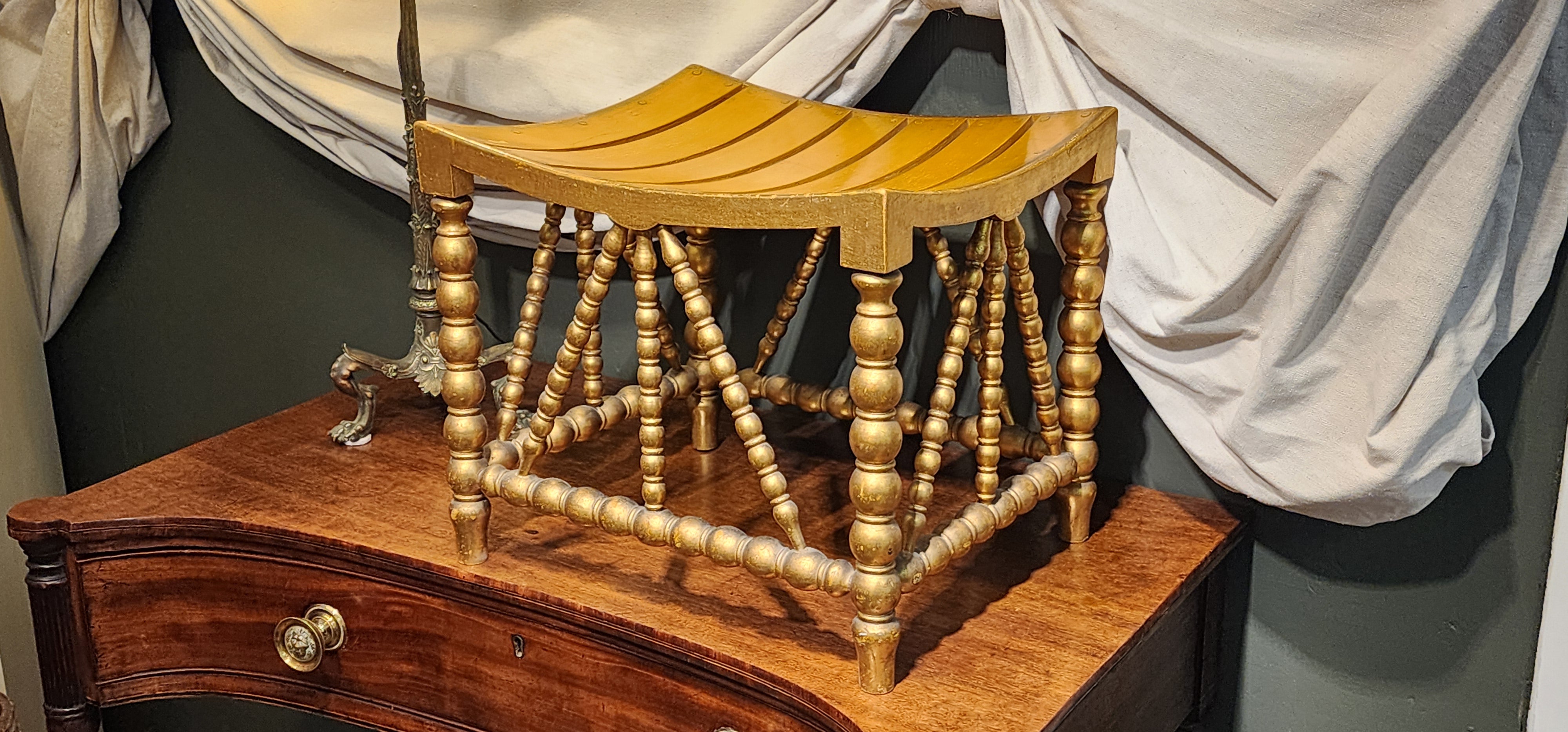 Egyptian Revival Gilded and Painted Thebes Stool American 1900 For Sale