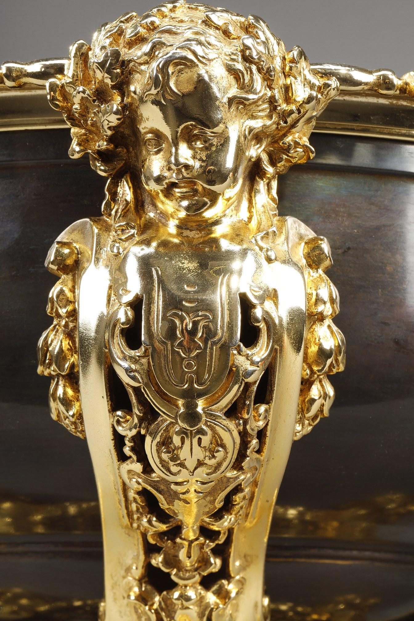 Gilded and Patinated Bronze Bowl, Late 19th Century For Sale 6