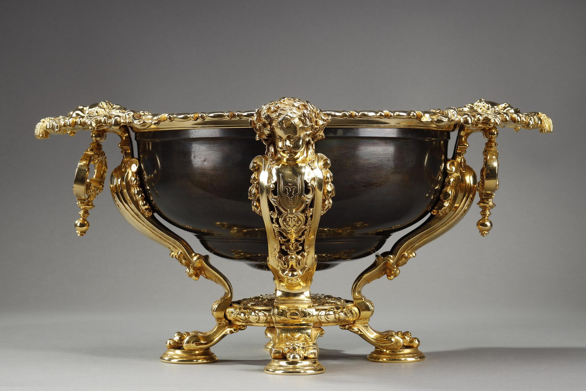 French Gilded and Patinated Bronze Bowl, Late 19th Century For Sale