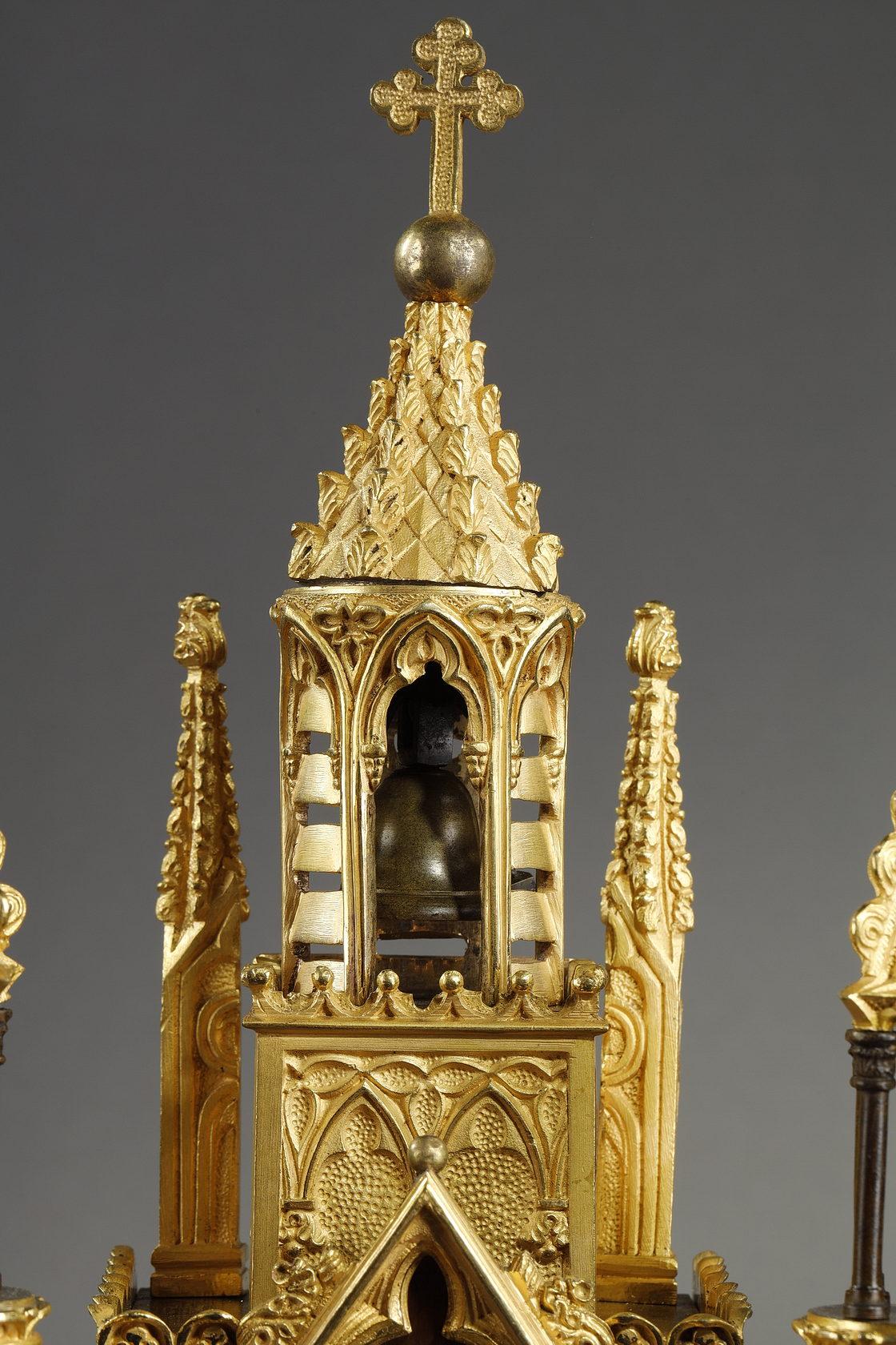 Gilded and Patinated Bronze Cathedral Clock from the Charles X Period 5