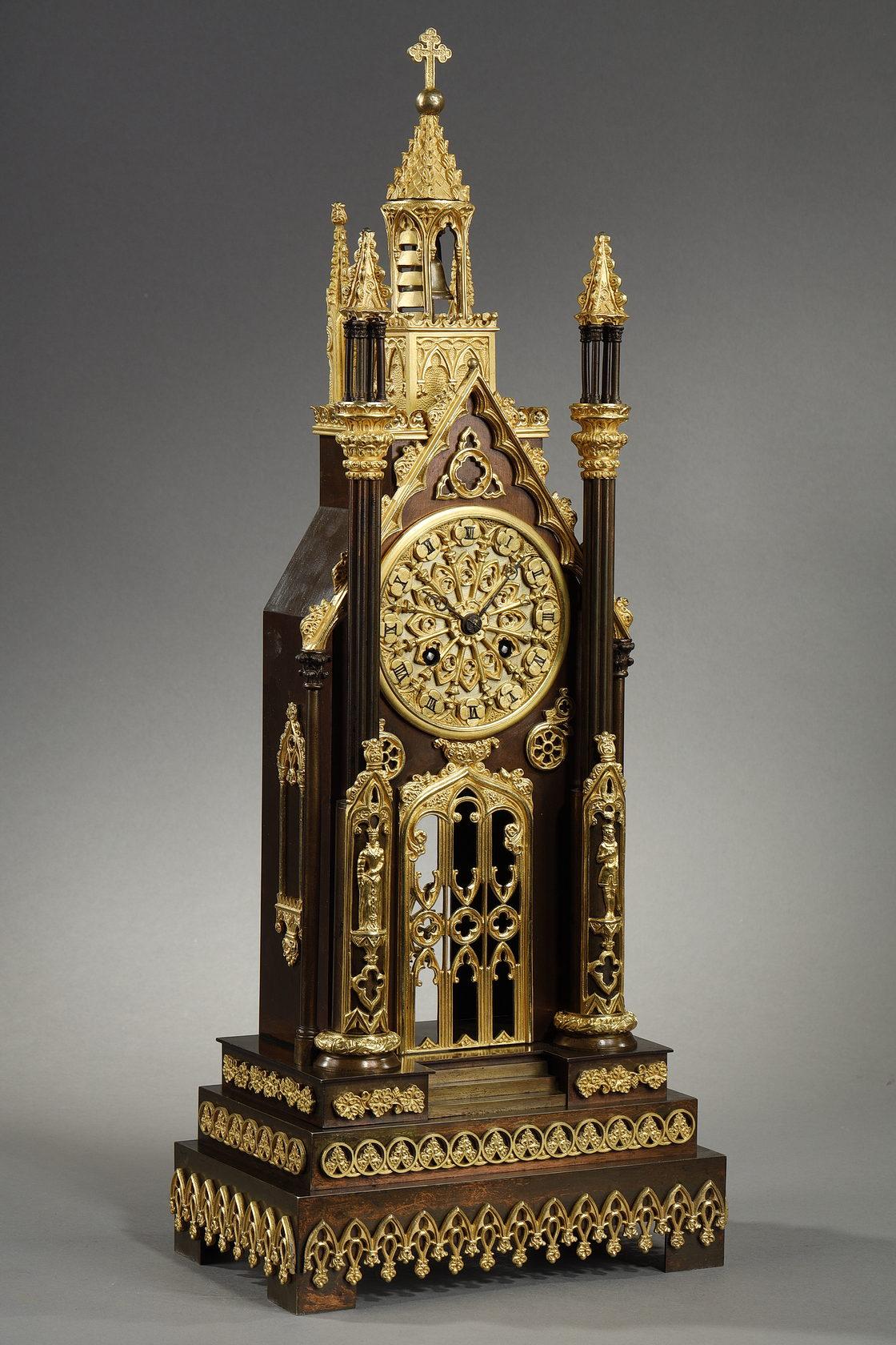 Gilded and Patinated Bronze Cathedral Clock from the Charles X Period 7