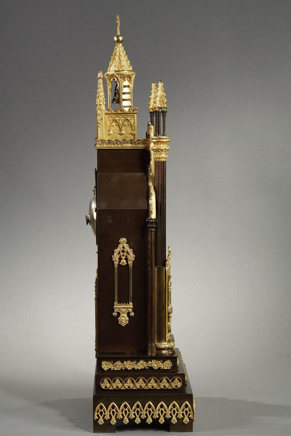 Gilded and Patinated Bronze Cathedral Clock from the Charles X Period 8