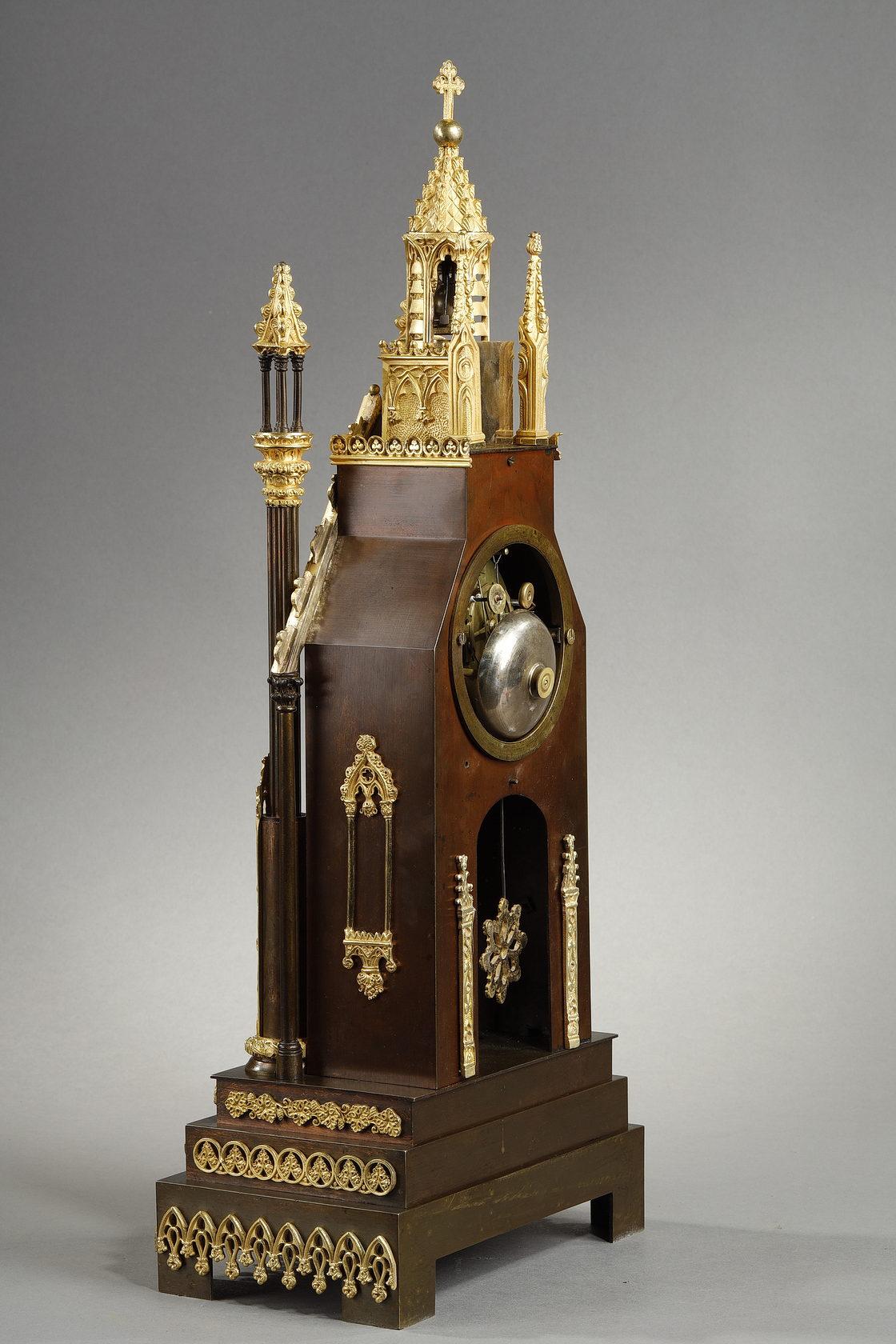 Gilded and Patinated Bronze Cathedral Clock from the Charles X Period 10