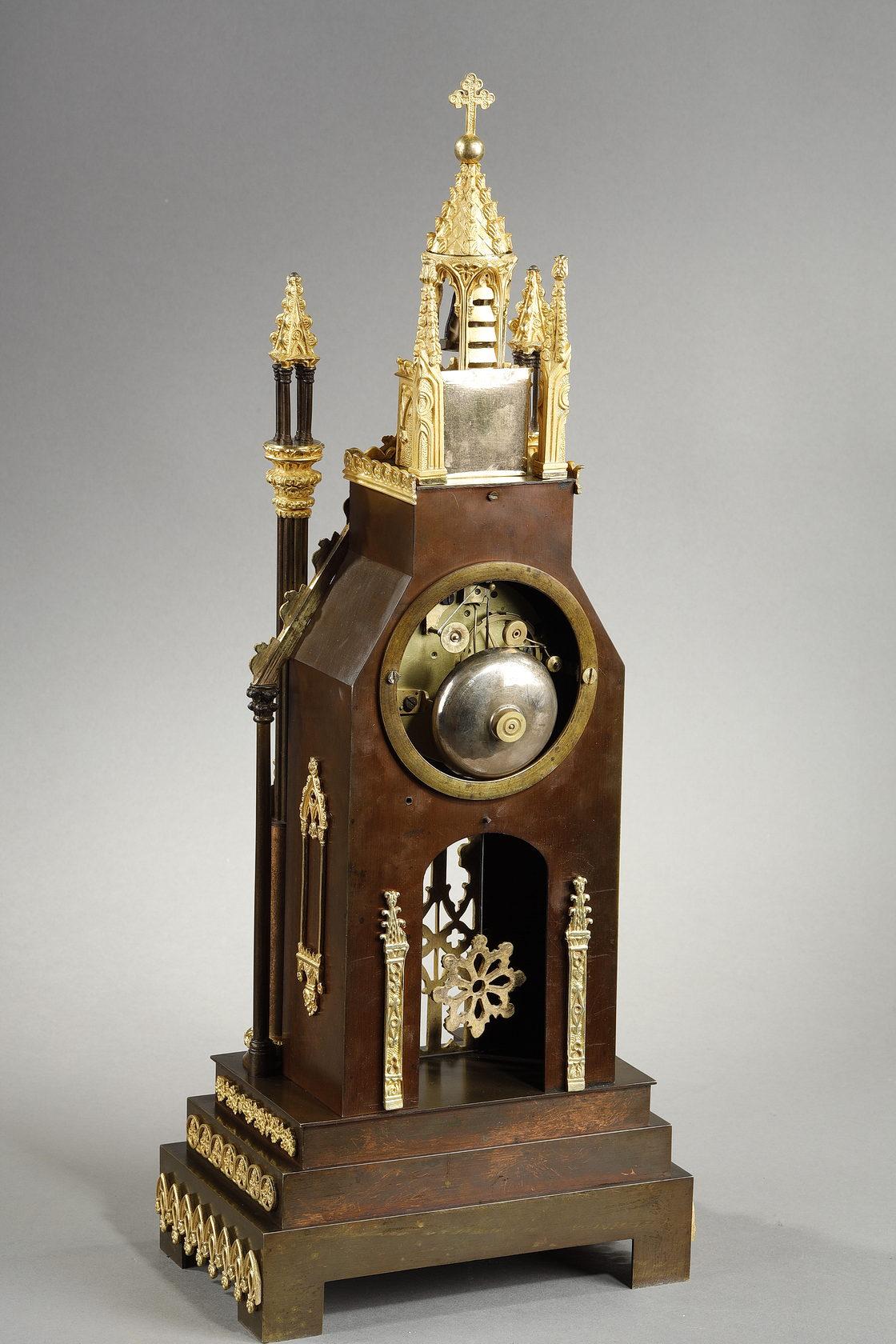 Gilded and Patinated Bronze Cathedral Clock from the Charles X Period 11