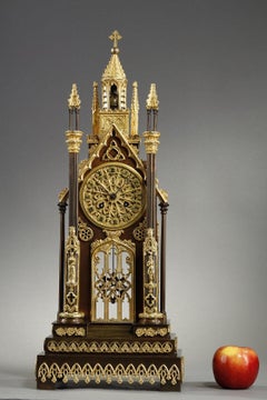 Gilded and Patinated Bronze Cathedral Clock from the Charles X Period