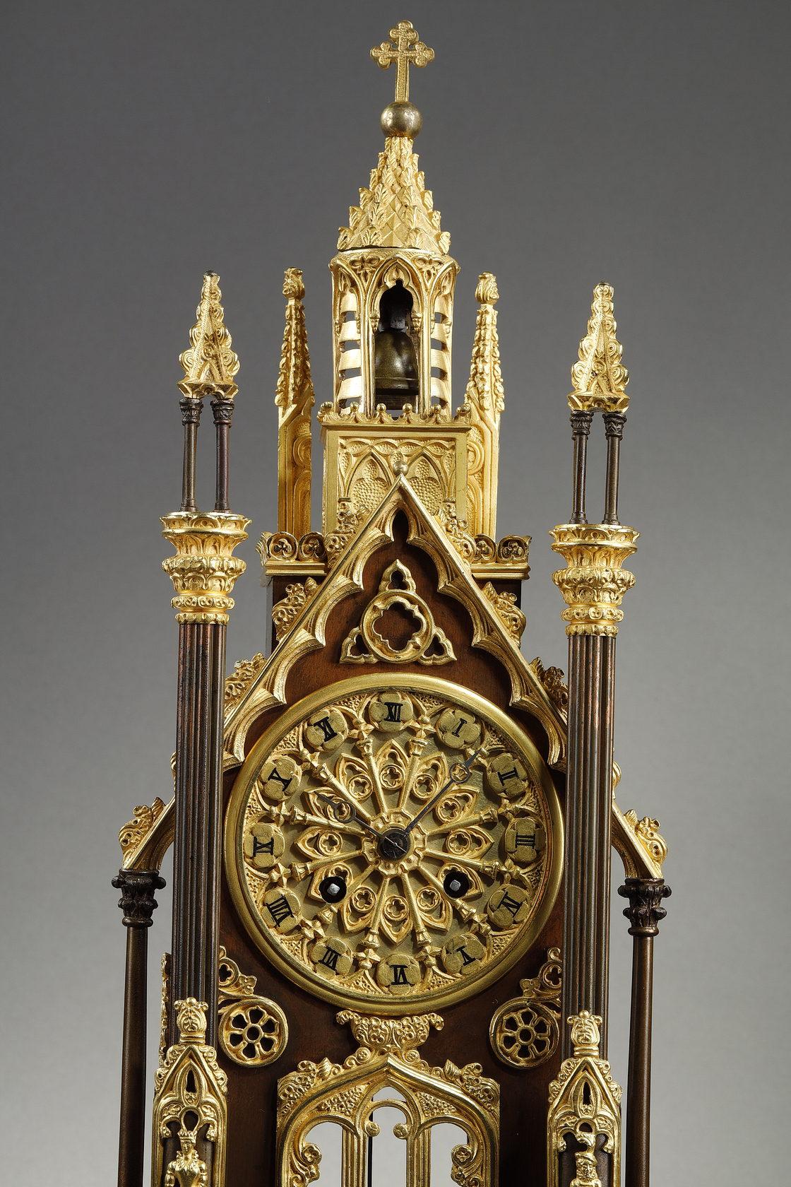 Gilt Gilded and Patinated Bronze Cathedral Clock from the Charles X Period