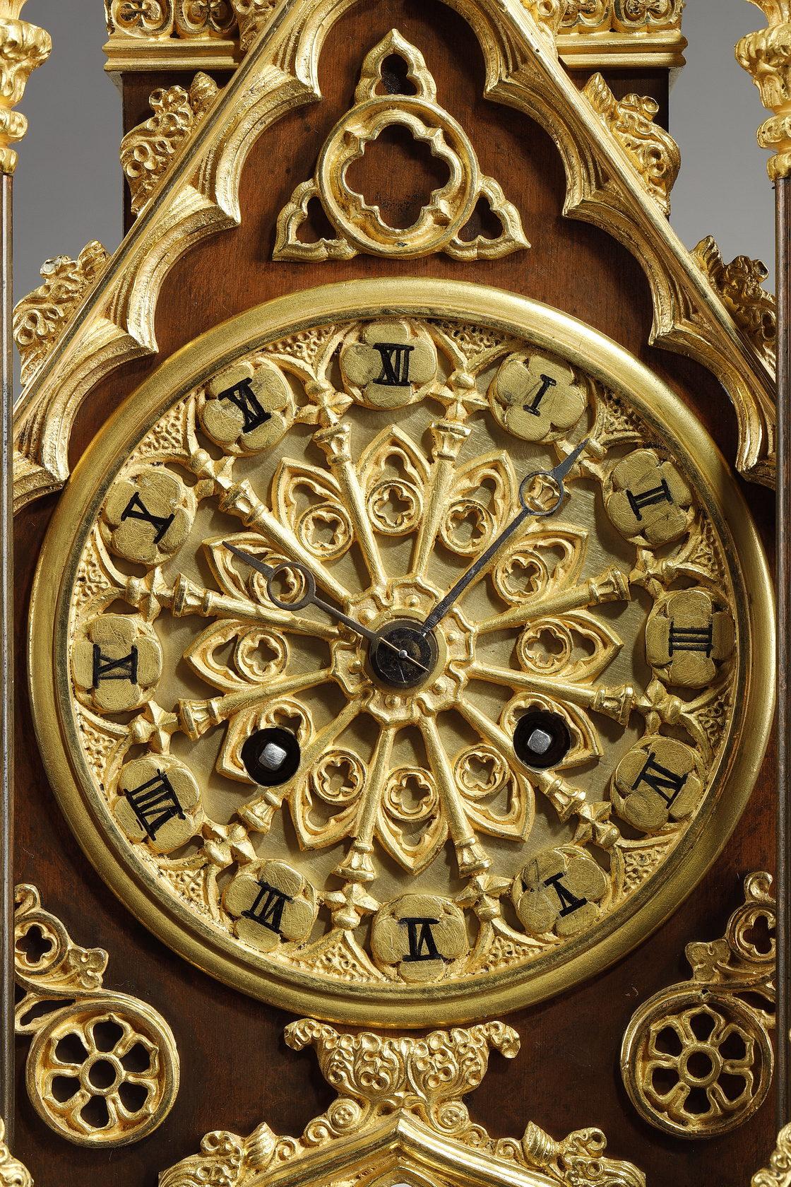 Early 19th Century Gilded and Patinated Bronze Cathedral Clock from the Charles X Period