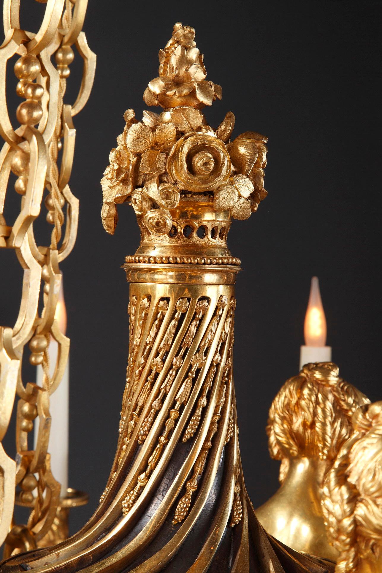 Gilded and Patinated Bronze Chandelier by A.E. Beurdeley, France, Circa 1880 For Sale 1