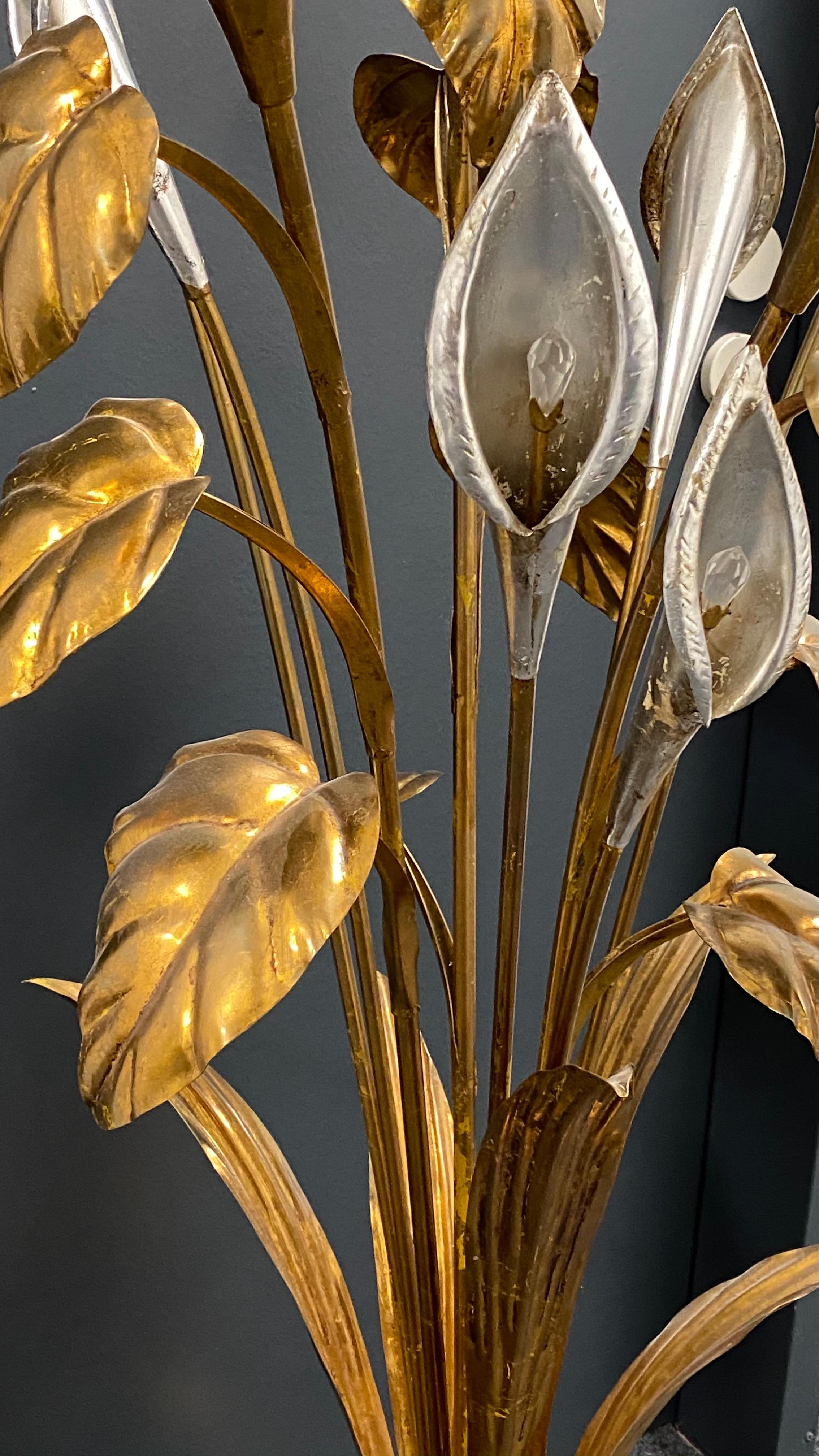 Gilded and Silver Flower Bunch Floral Floor Lamp by Hans Koegl, Germany, 1970s For Sale 6