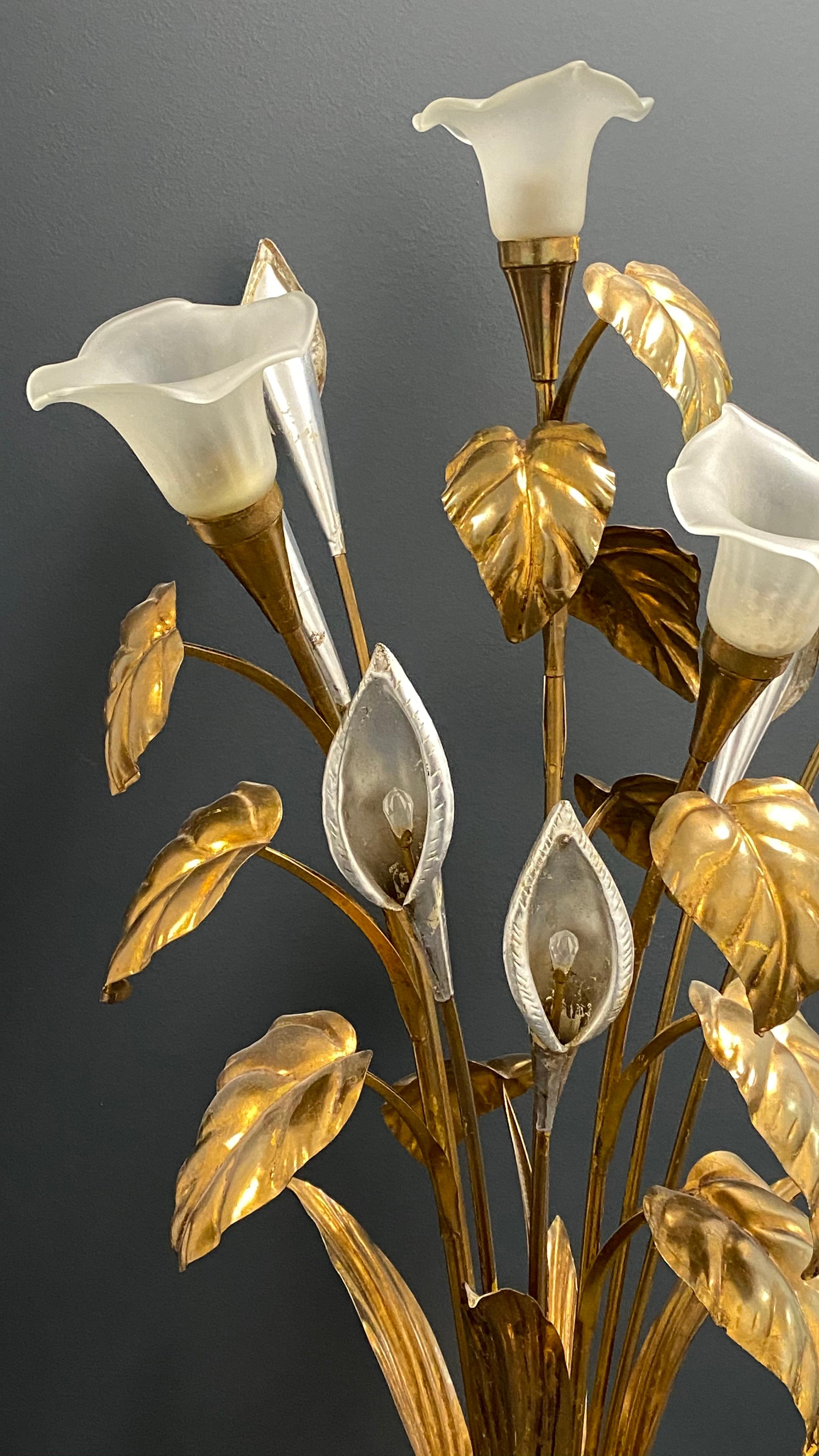 Late 20th Century Gilded and Silver Flower Bunch Floral Floor Lamp by Hans Koegl, Germany, 1970s For Sale