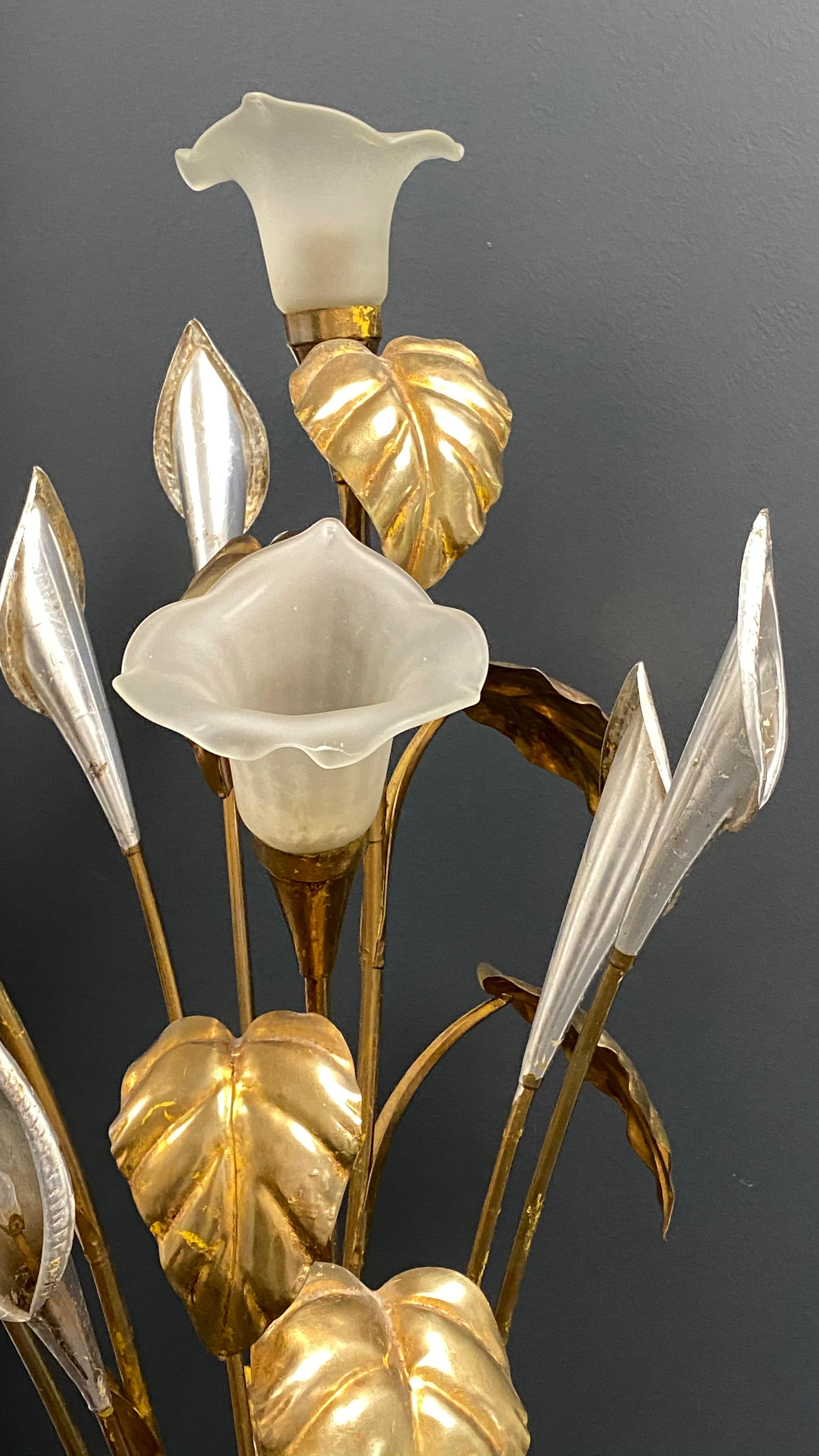 Metal Gilded and Silver Flower Bunch Floral Floor Lamp by Hans Koegl, Germany, 1970s For Sale