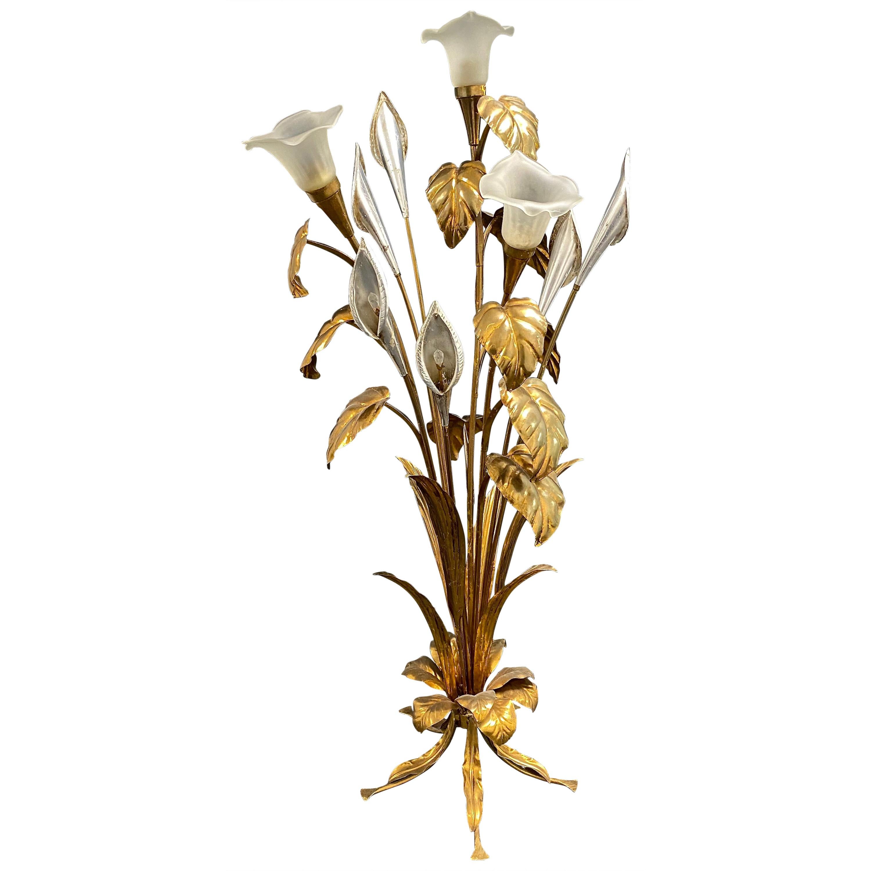 Gilded and Silver Flower Bunch Floral Floor Lamp by Hans Koegl, Germany, 1970s