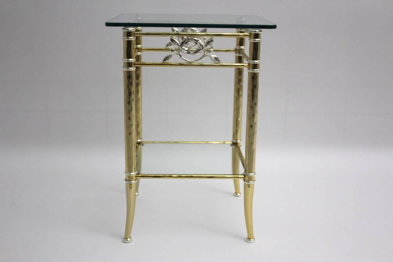 Mid-Century Modern Gilded and Silver Plated Two-Tiered Vintage Side Table, 1970s For Sale