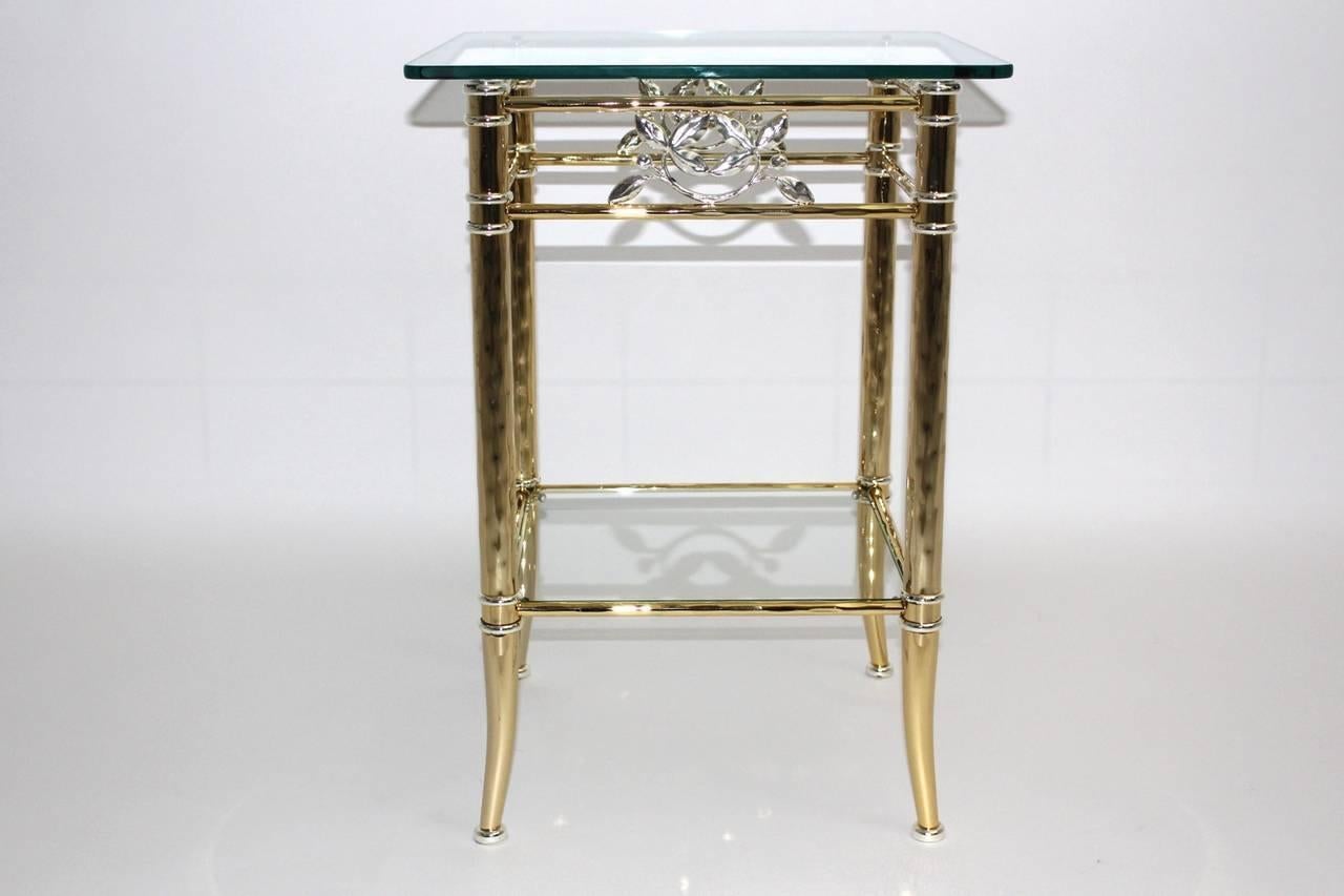 Gilded and Silver Plated Two-Tiered Vintage Side Table, 1970s In Good Condition For Sale In Vienna, AT