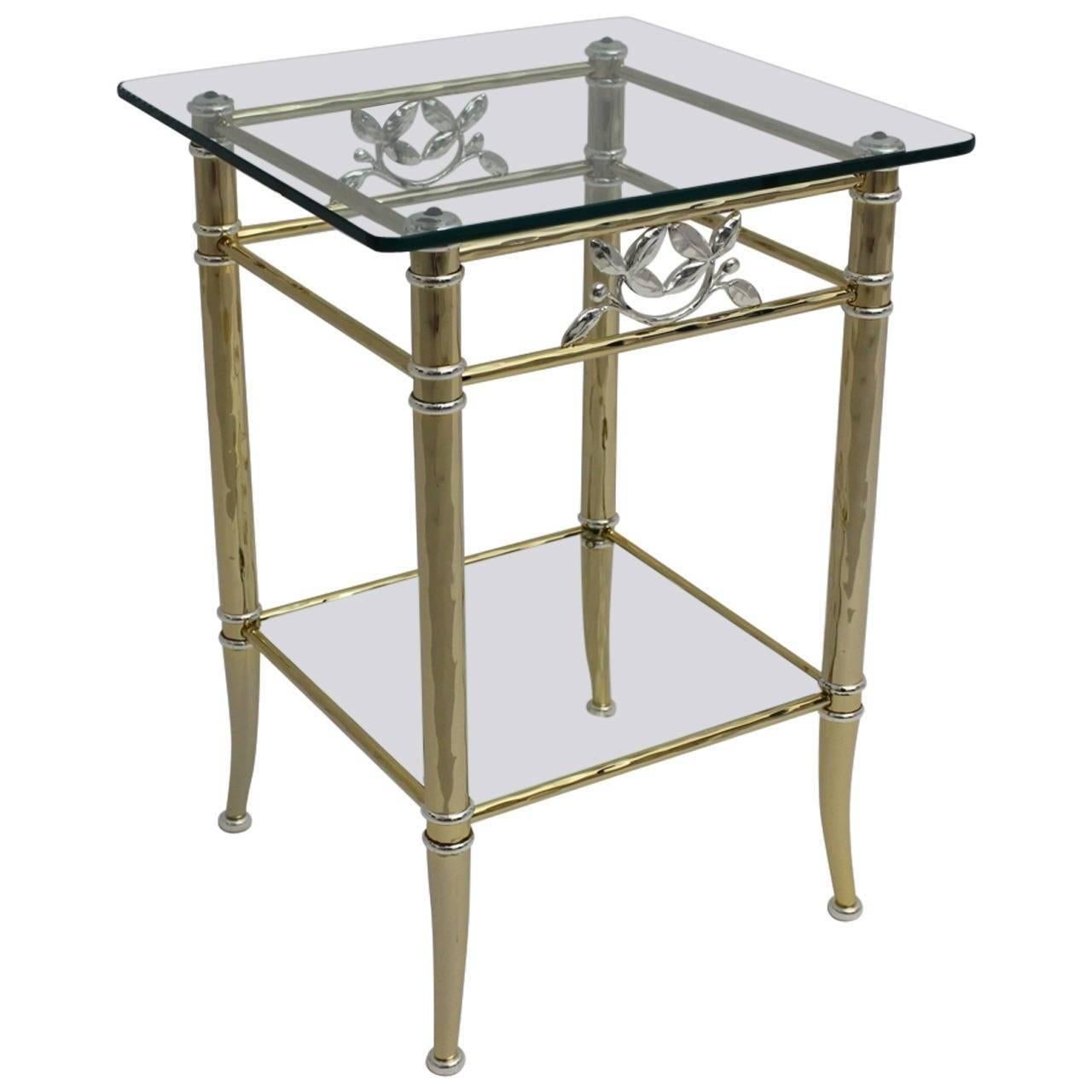 Gilded and Silver Plated Two-Tiered Vintage Side Table, 1970s