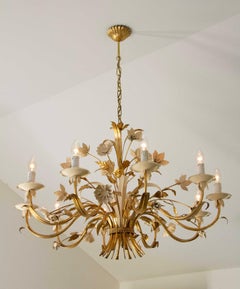Gilded and White Patinated Italian Chandelier with 10 Candle Lamps