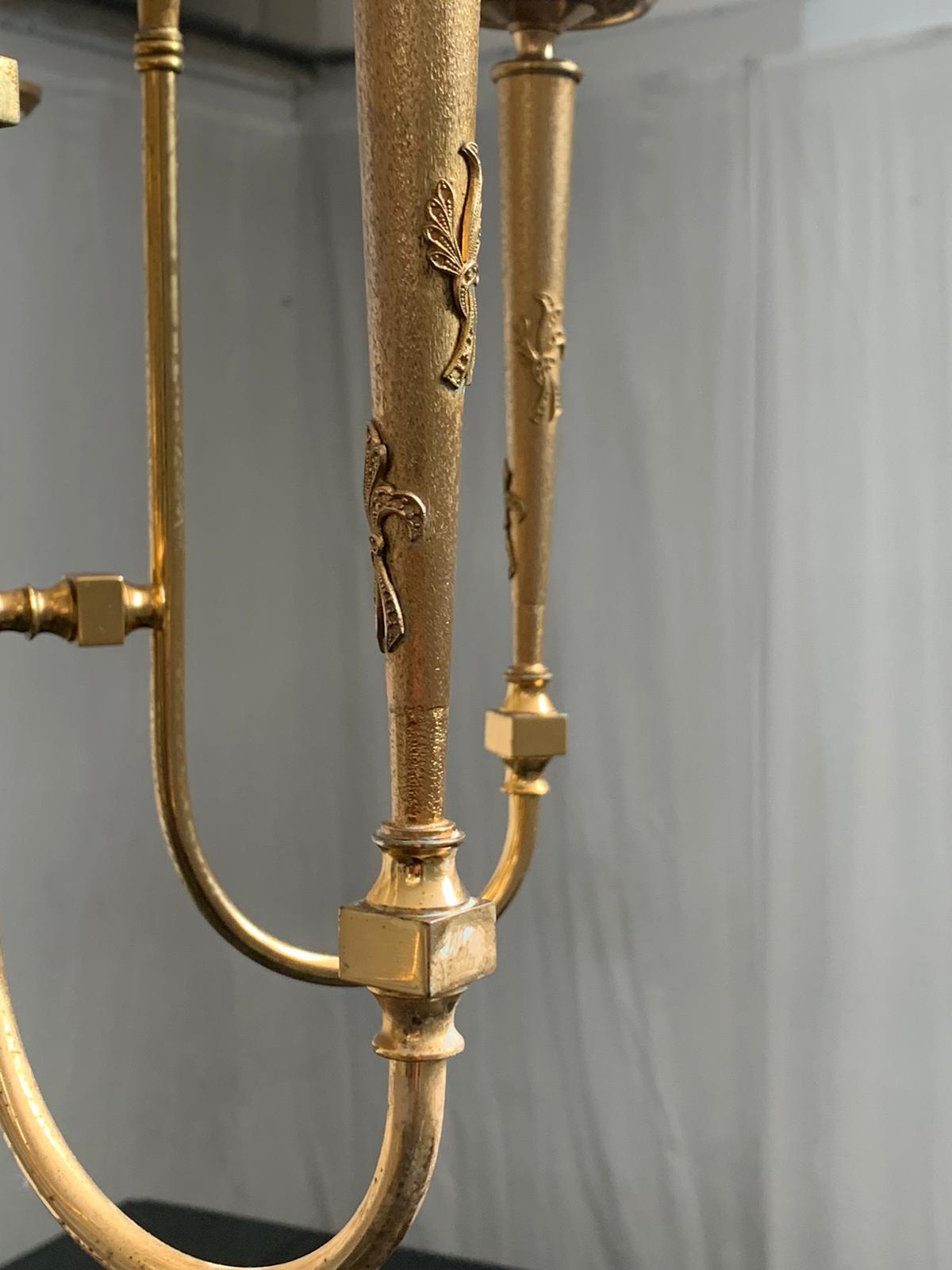 Gilded and Worked Brass Ceiling Lamp, 1950s In Good Condition For Sale In Montelabbate, PU