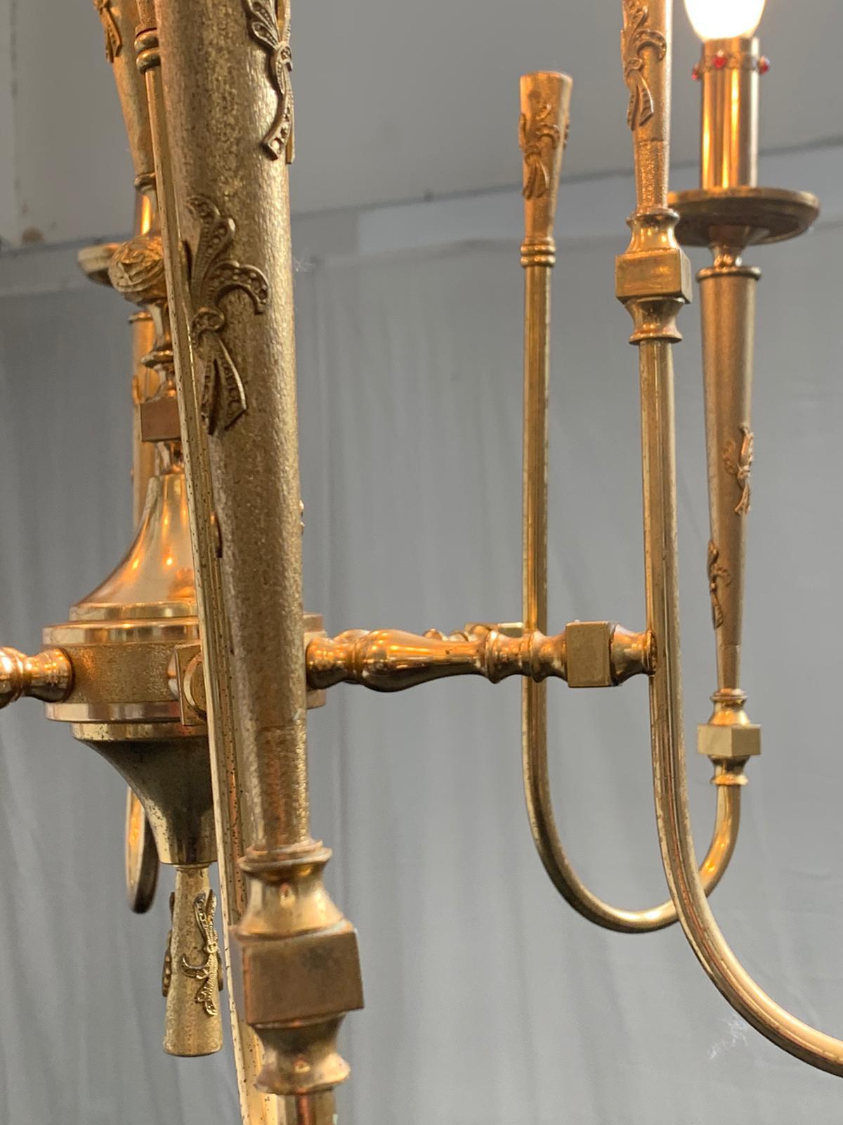 Gilded and Worked Brass Ceiling Lamp, 1950s For Sale 2