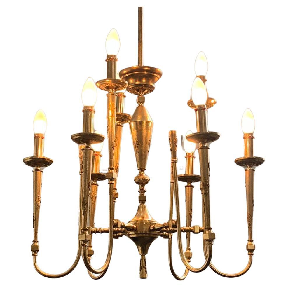 Gilded and Worked Brass Ceiling Lamp, 1950s For Sale