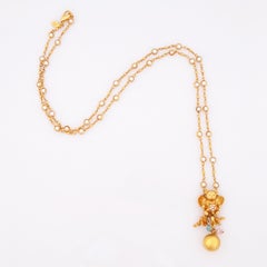 Gilded Angel Teddy Bear Pendant Necklace With Bell Dangle By Kirks Folly, 1980s