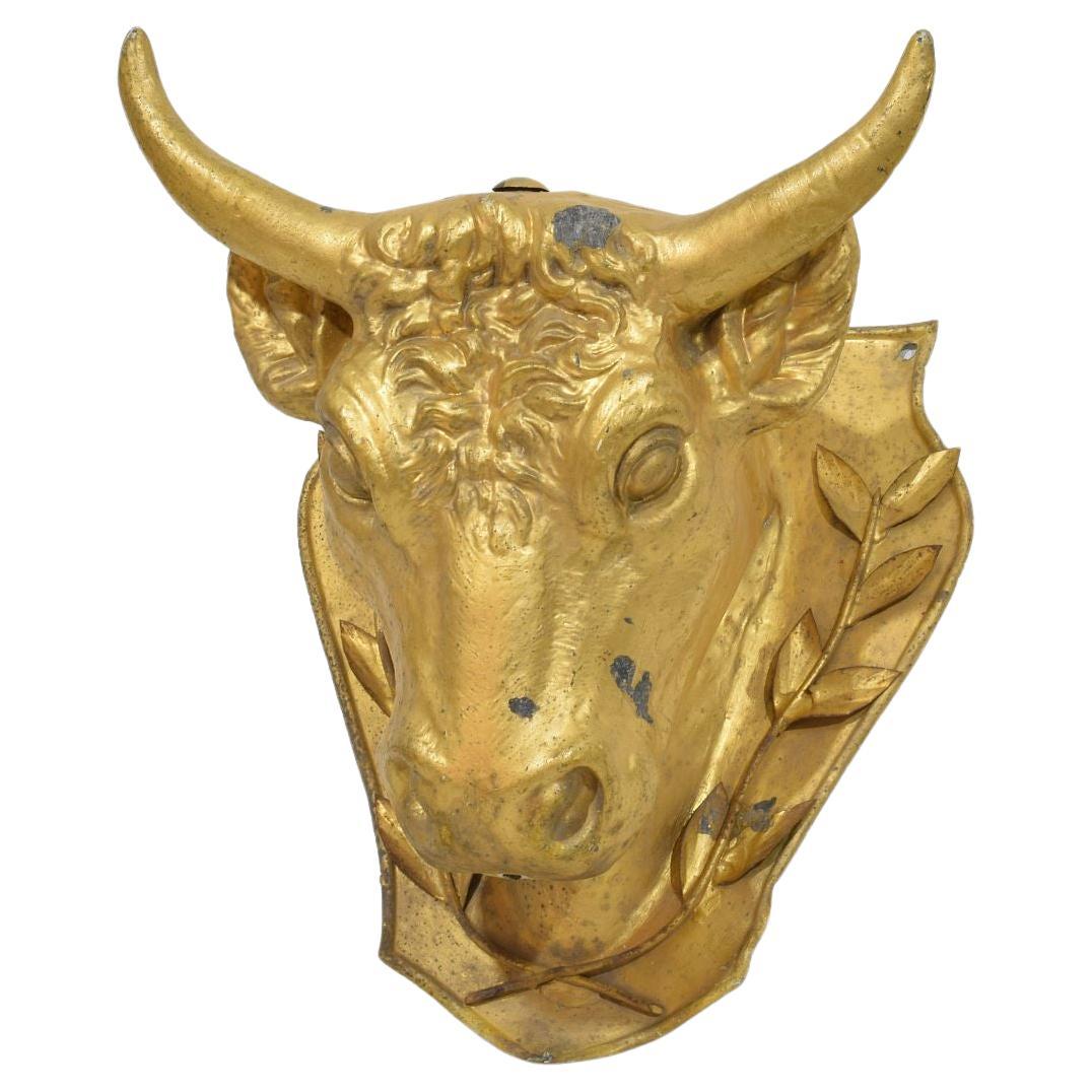 Gilded Antique Zinc Bull's Head Butcher's Sign, France, Circa 1850-1900
